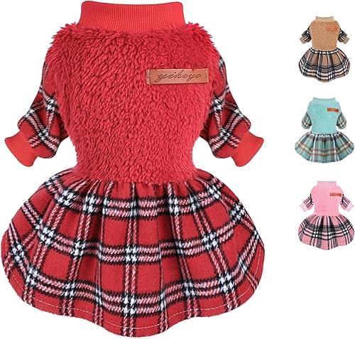 Suéter para perro, suéter de forro polar a cuadros, suéteres para perros pequeños, hembra, ropa cálida de invierno para niña XXS (rojo, S para