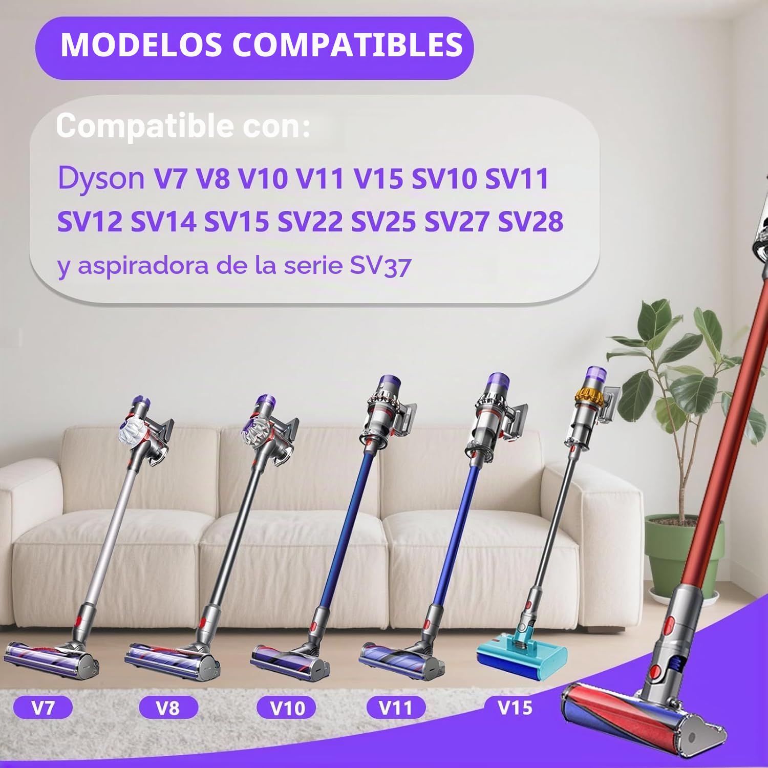 Cabezal limpiador de rodillo suave para aspiradoras inalámbricas Dyson V7 V8 V10 V11 V15 SV10 SV11 SV12 SV14