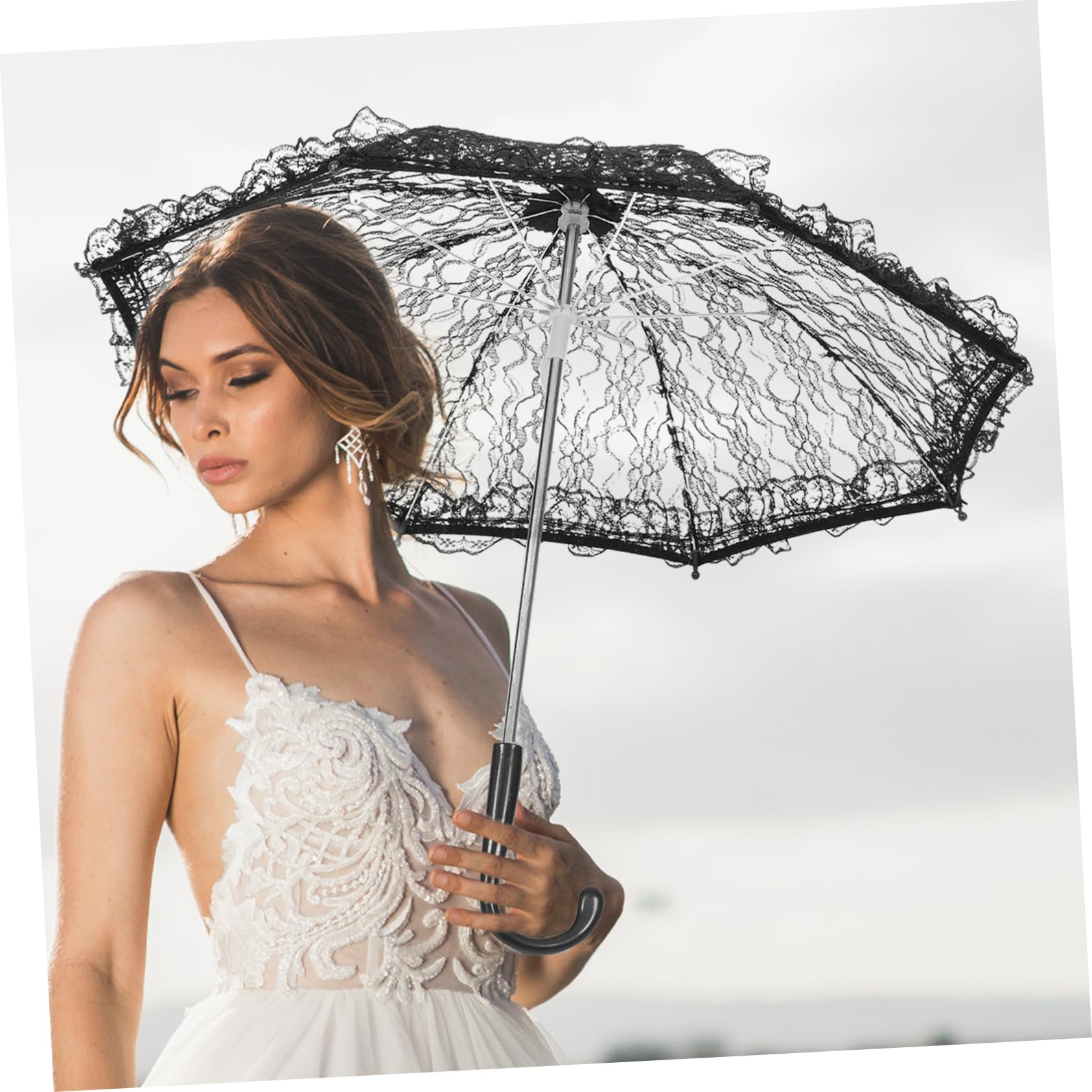 2 Pièces Dentelle Parapluie Parapluies De Mariage Dame Costume s Mariée Accessoire Prop Voile De Mariée Parasol Nuptiale Mariage Décoratif