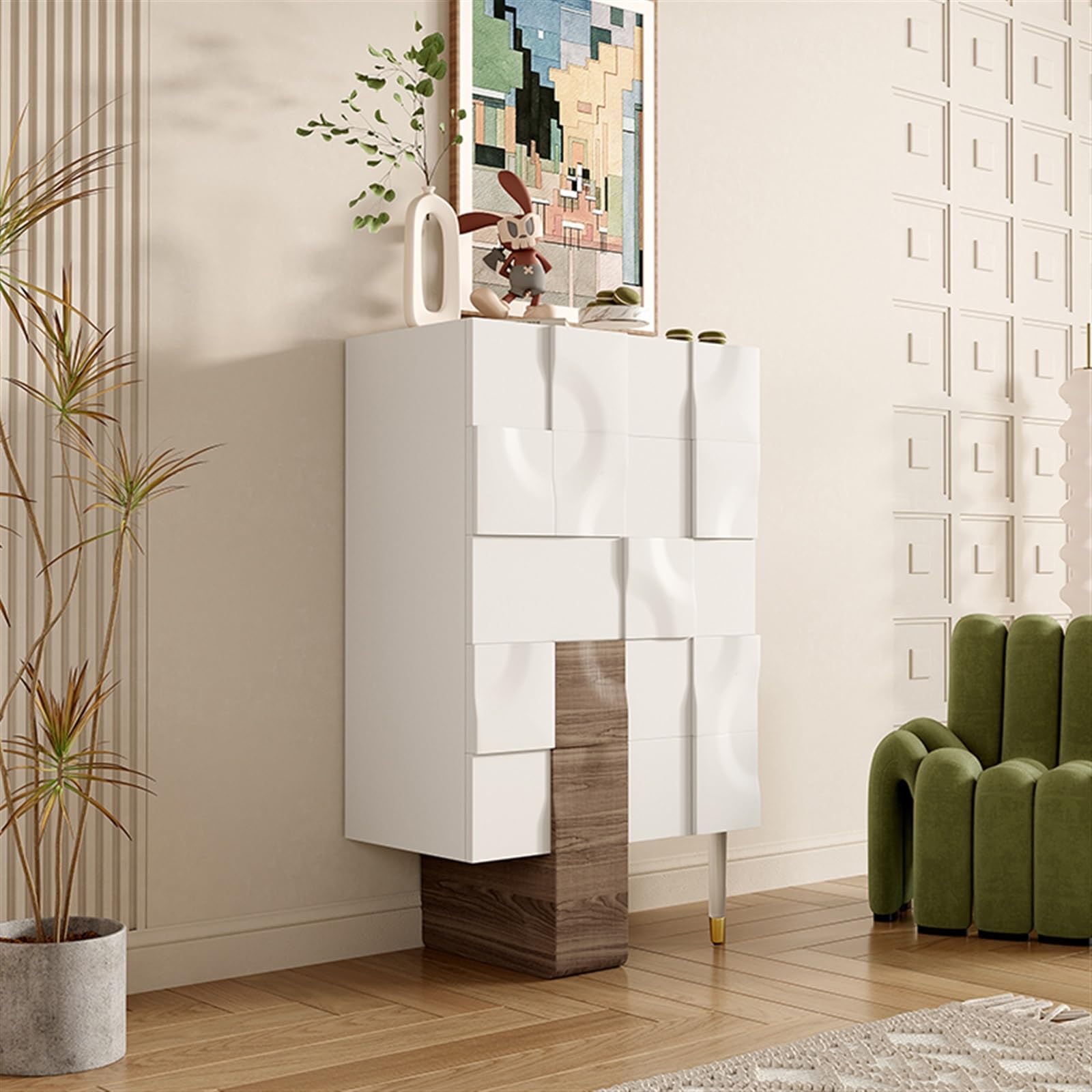 disegni di stoccaggio Cassettiera creativa, cassettiera for camera da letto con 5, lussuoso mobile portaoggetti in legno for ingresso, comodino divano accanto al cassetto del tavolo