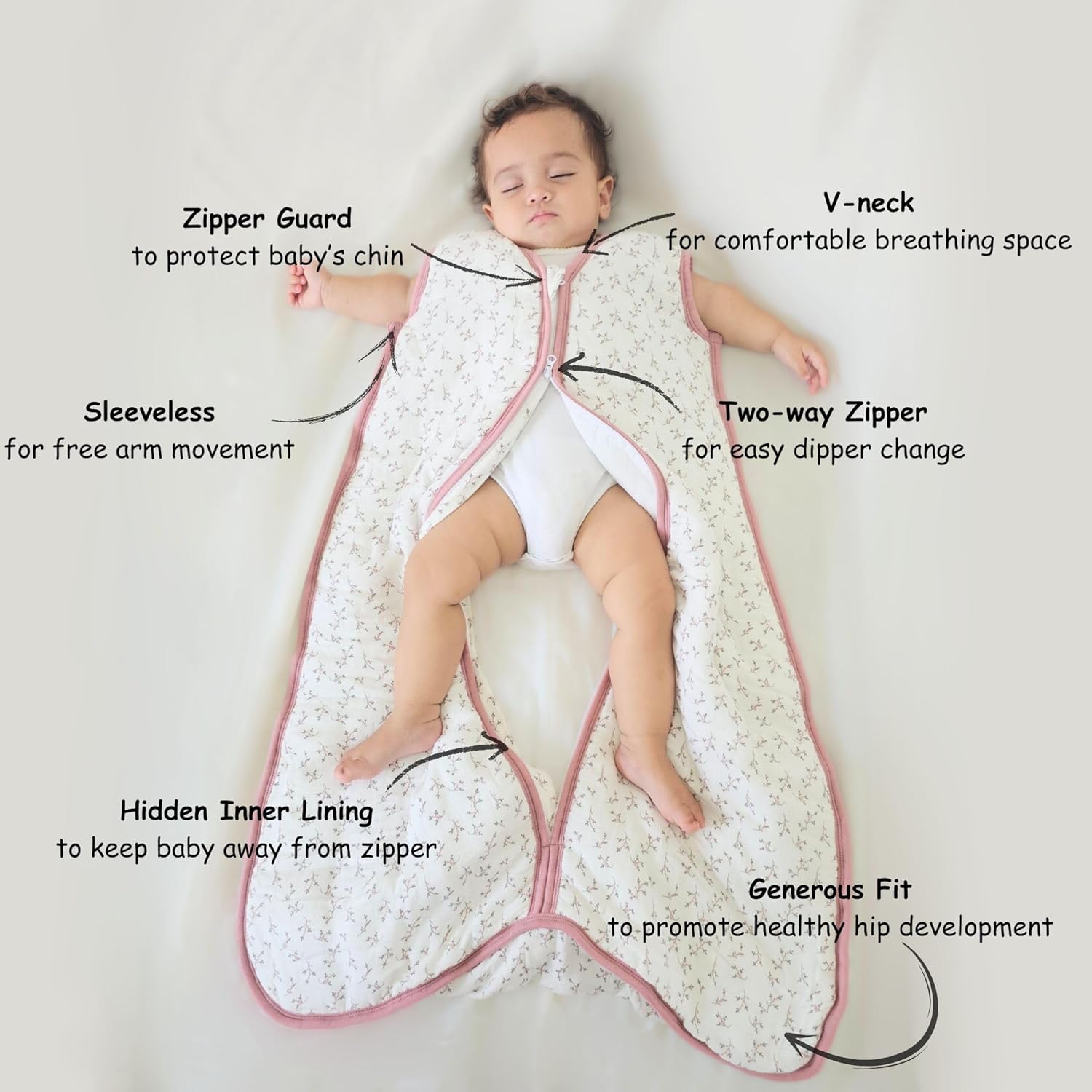 Unisex Baby Sleep Sack 1.0 TOG, Lightweight Wearable Blanket, Soft Rayon Made from Bamboo Muslin Sleep Bag