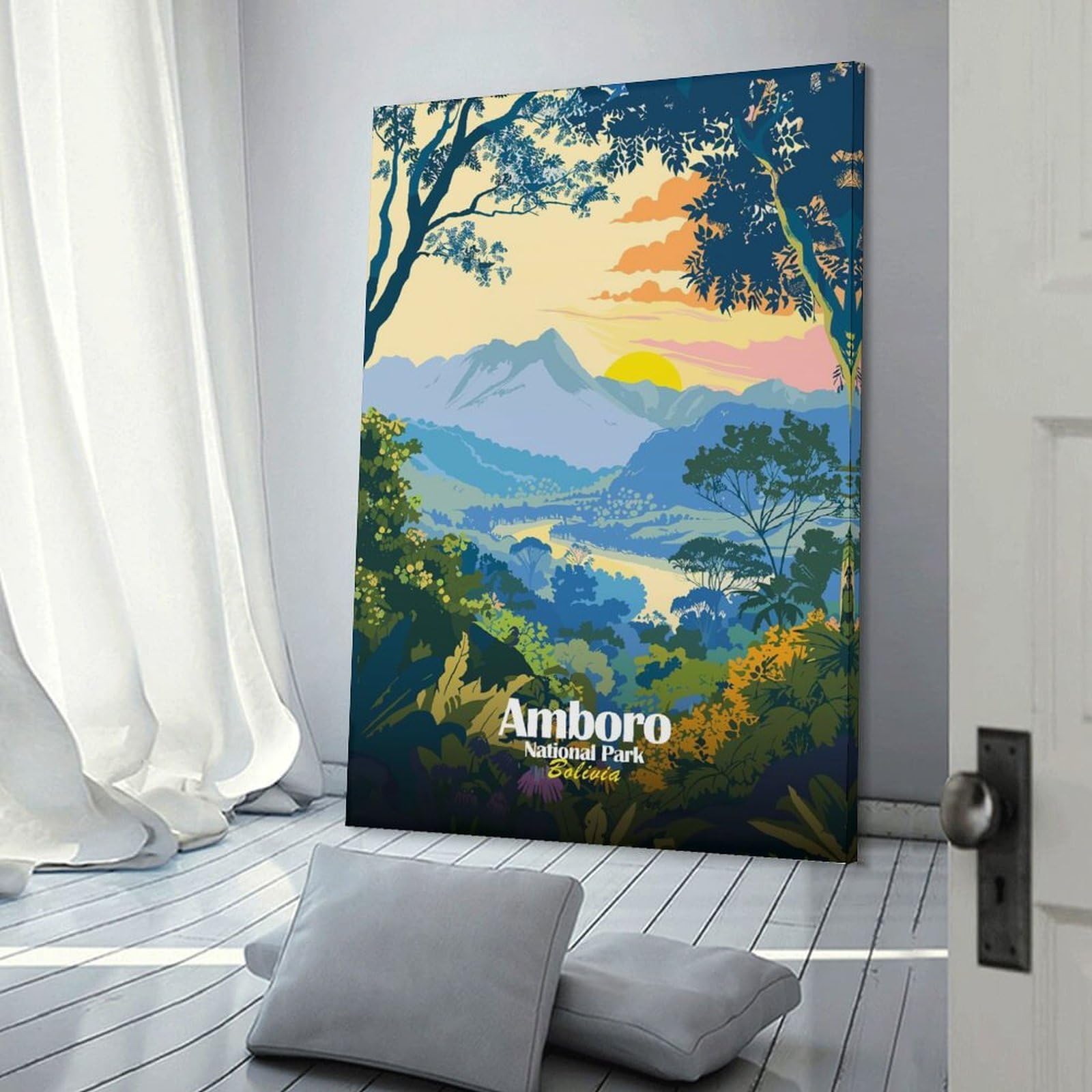 Junmoney Amboro National Park Bolivia Illustration Canvas Wall Picture, 12x18inch(30x45cm), for Front Hall, Corridor Or Welcome Spaces, Wall Decor to Refresh Empty Corners
