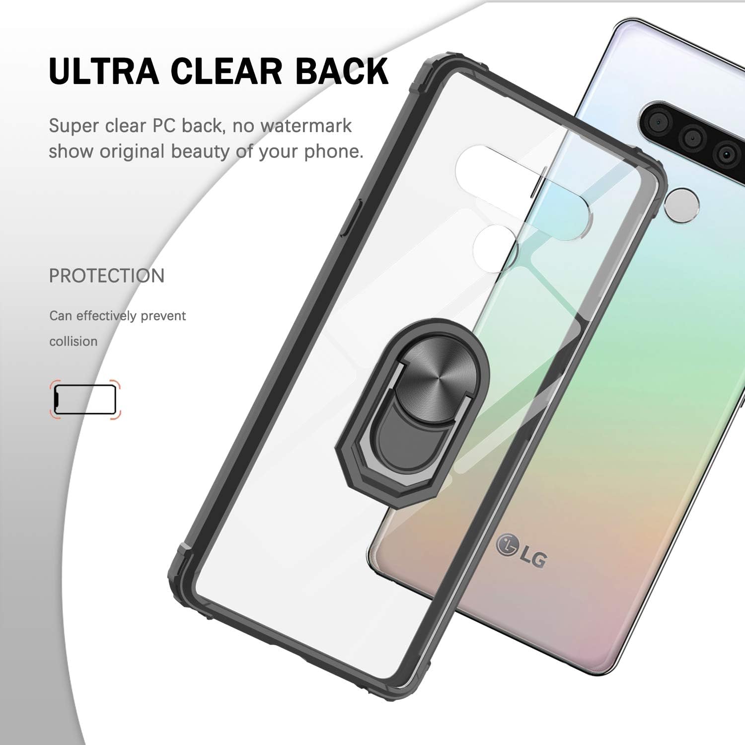 LeYi Compatible for LG Stylo 6 Case, LG Stylo 6 Phone Case with Tempered Glass Screen Protector [2 Pack], LeYi [Military-Grade] Clear Crystal Case with Magnetic Ring Kickstand for LG Stylo 6, Black