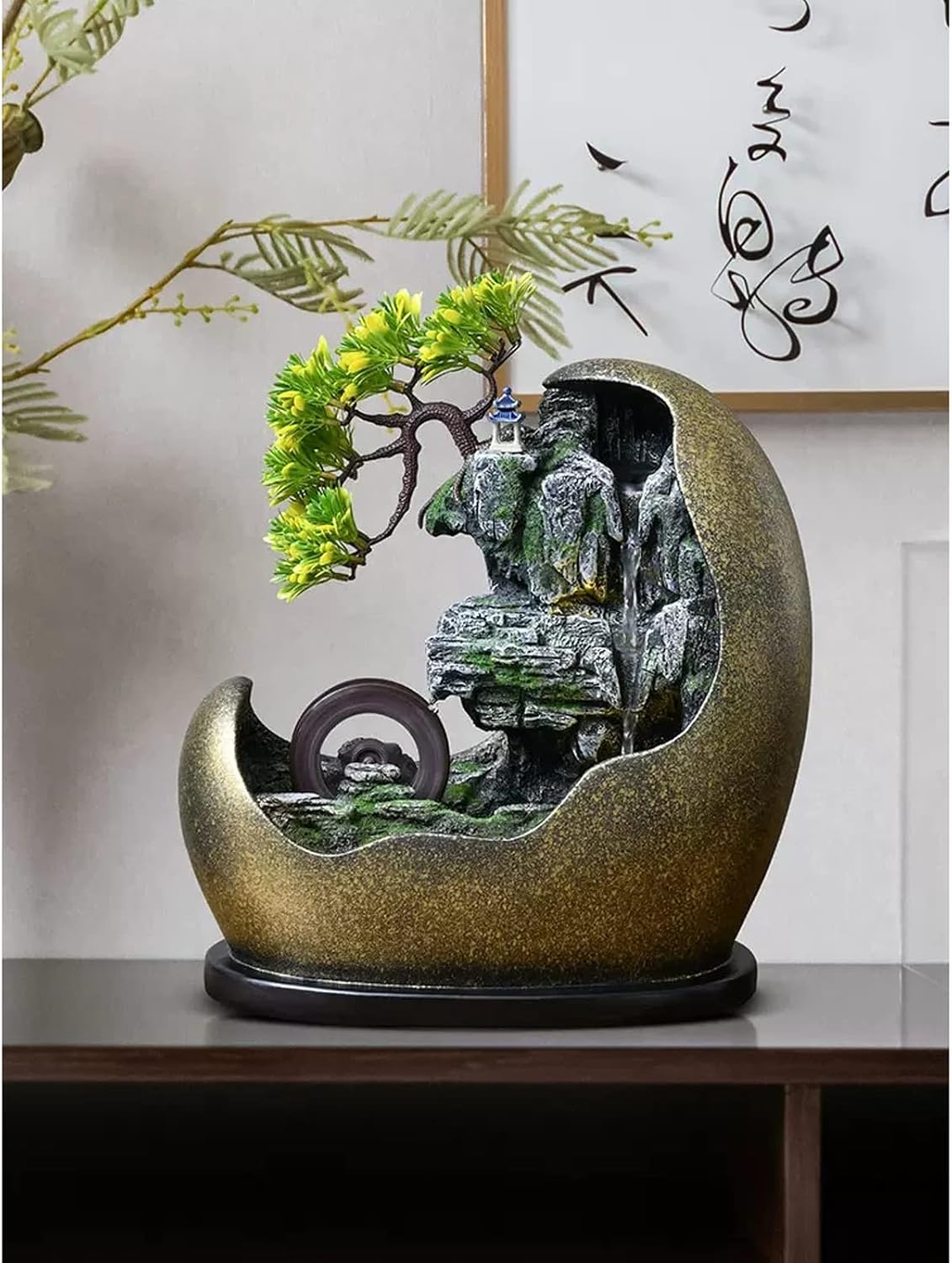 Tabletop Water Fountain Tabletop Water Fountain in Artificial Bonsai Design Indoor Waterfalls Fountains Decorative Feng Shui Tabletop Fountain with Automatic Pump Best Home Gifts for Friends or Family