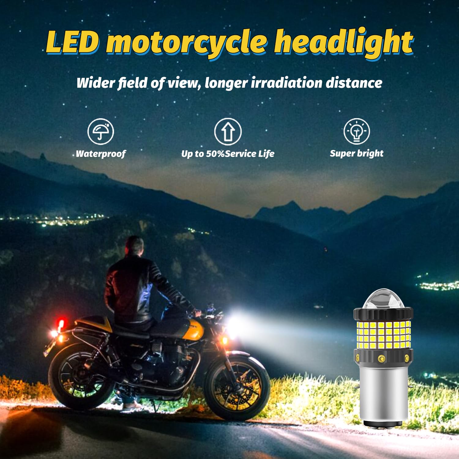 H6 BA20D Lampadina LED per Fari Moto e Scooter, Aggiornato 360° Illuminazione 6000K Bianco 12W DC12-80V Hi/Lo Beam Lampadine a Led, Plug and Play per Moto Faro, 1Pcs
