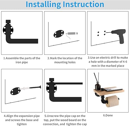 Miniatura 4 de Livabber Portarrollos de papel higiénico de tubo industrial, estilo vintage, soporte de pared para baño, sala de estar y cocina (7 pulgadas con