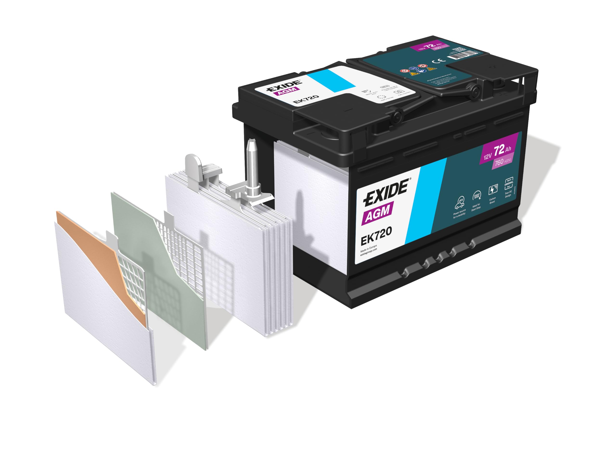 Batterie de voiture EXIDE 72Ah/760A RENAULT CLIO 1.5 dCi 90