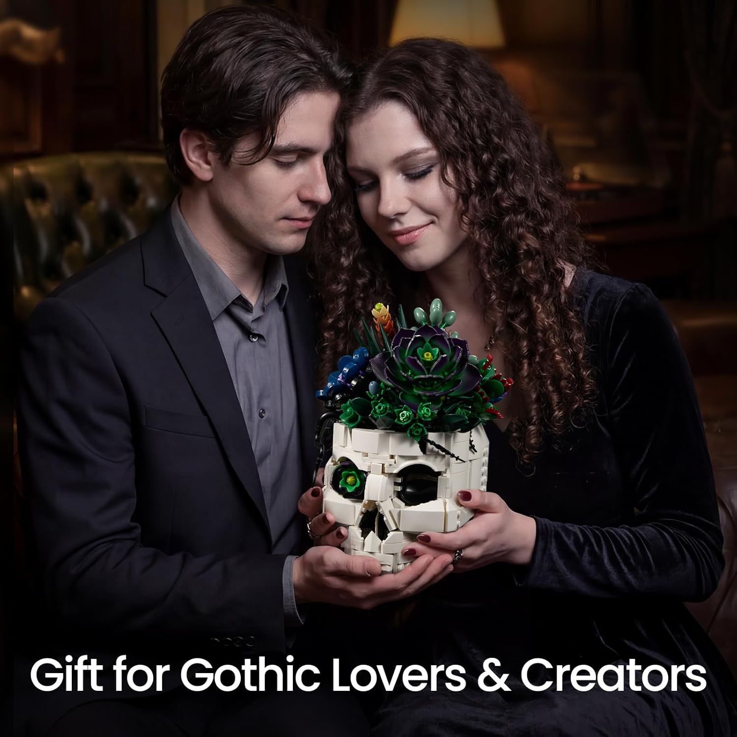 Succulent Skull Planter Building Set, Botanical Skeleton Pot Collection Building Kit, Horror Plants Home Office Table Decoration Blocks Toys for Adults, Gift for Birthday Mother's Day