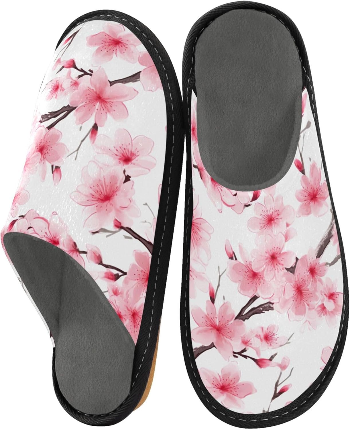 Cherry Blossoms Branch House Slippers – Cozy Fuzzy Slippers for Guests, Washable & Disposable, Perfect for Shoeless Home, Spa & Hotel Use A110275