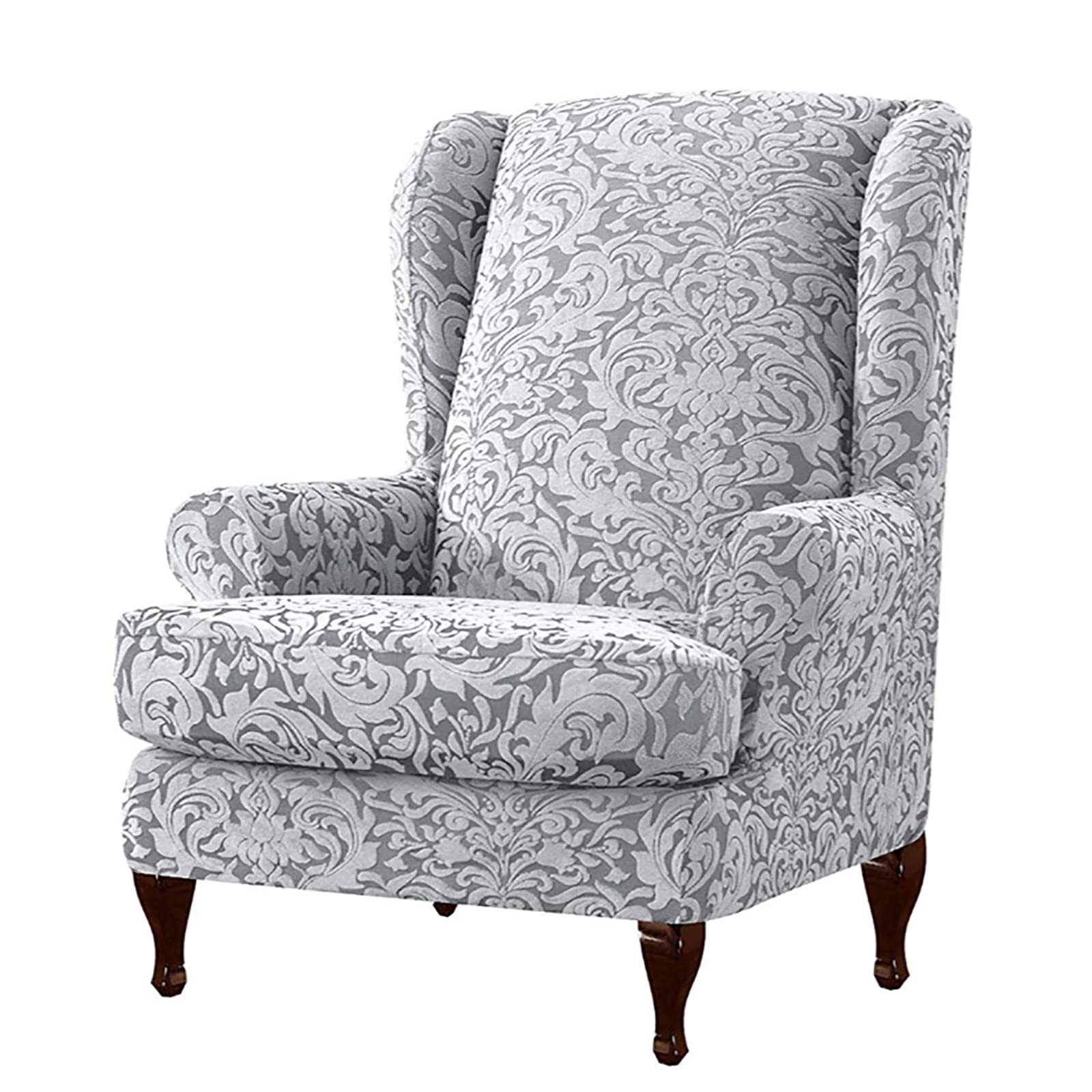 Sessel-Überwürfe Ohrensessel 2 Stück Elastische Husse Für Ohrensessel Spandex Jacquard Ohrensessel Überzug Stretch Sofa überzug waschbare Sesselhusse Ohrensessel -hellgrau-2 Pieces