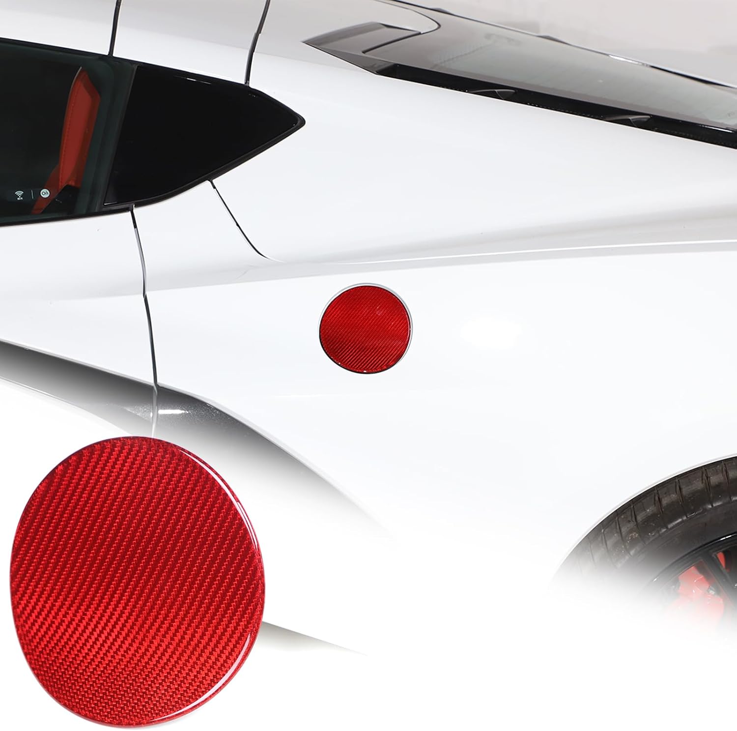 Daeiclru Real Carbon Fiber Fuel Tank Gas Cover Trim Fit for Corvette C8 2020-2025, Fuel Filler Door Gas Tank Cap Cover, Oil Gas Cap Door Cover Anti-Scratch Protection Accessories (Black)