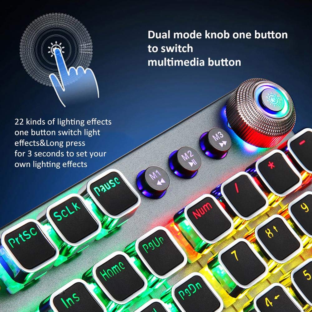 AULA F2088 Punk Mechanical Gaming Keyboard, with Brown Switches, Media Control Knob, Wrist Rest, LED Rainbow Backlit, Retro Square Keycaps, 104 Keys Anti-Ghosting USB Wired Computer Keyboards