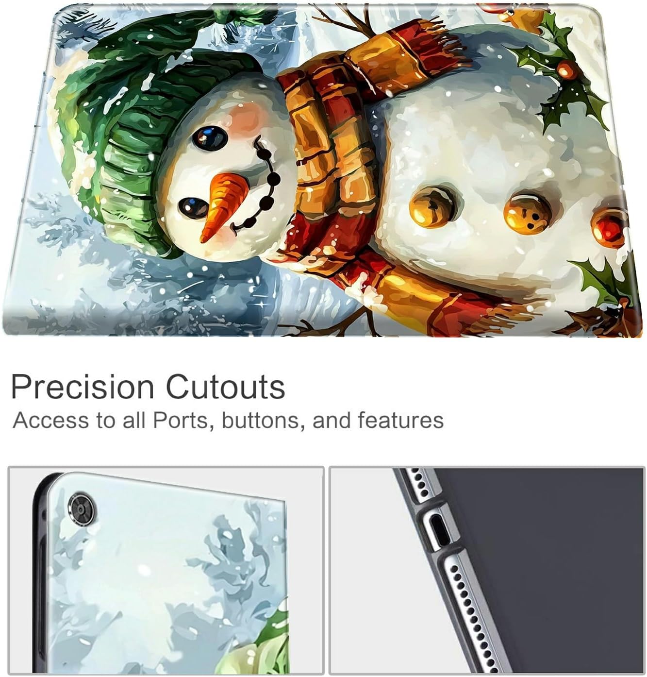 Case for Kindle Fire HD 8 & 8 Plus Tablet Case (12th/10th Generation, 2024/2022/2020) PU Leather Shockproof Stand Protective Cover with Auto Sleep/Wake,Snowman with Hat