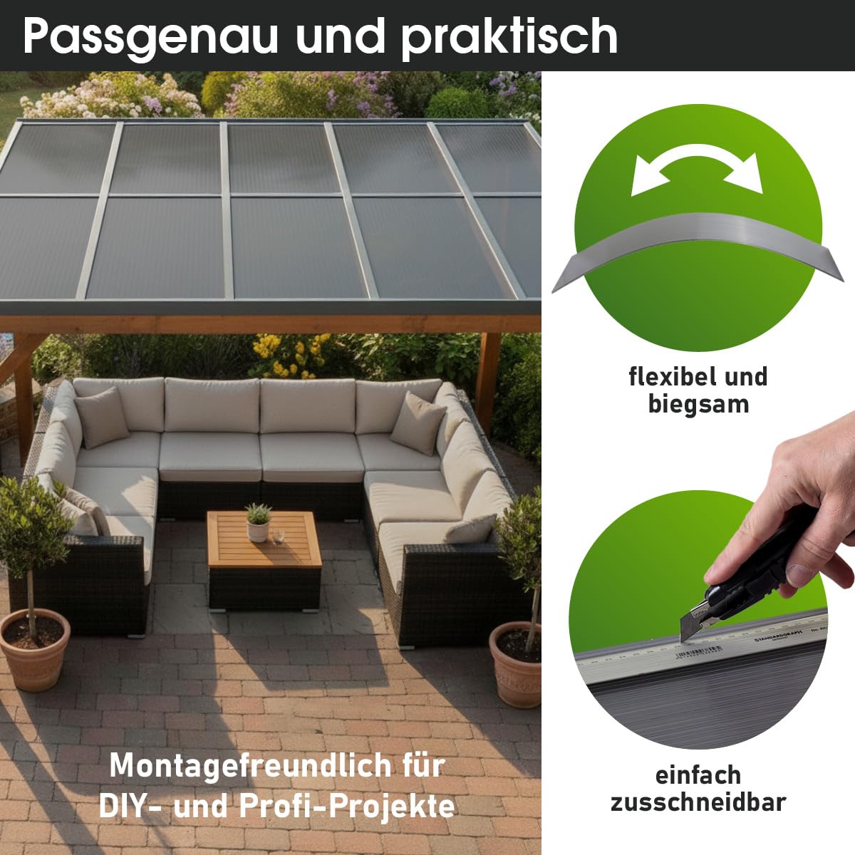 BRAST Doppelstegplatten Hohlkammerplatten 6mm | viele Varianten | Polycarbonat | 121x60.5cm - 150x60.5cm | UV-beständig bruchstabil & zuschneidbar | 121x60,5cm - 14er Set anthrazit