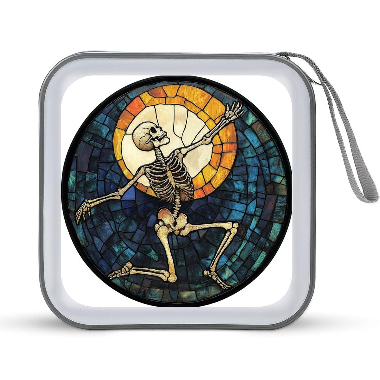 DuduYH Stained Glass Spooky Skeleton Dancing CD Case DVD Storage Case Portable for Car Home Travel