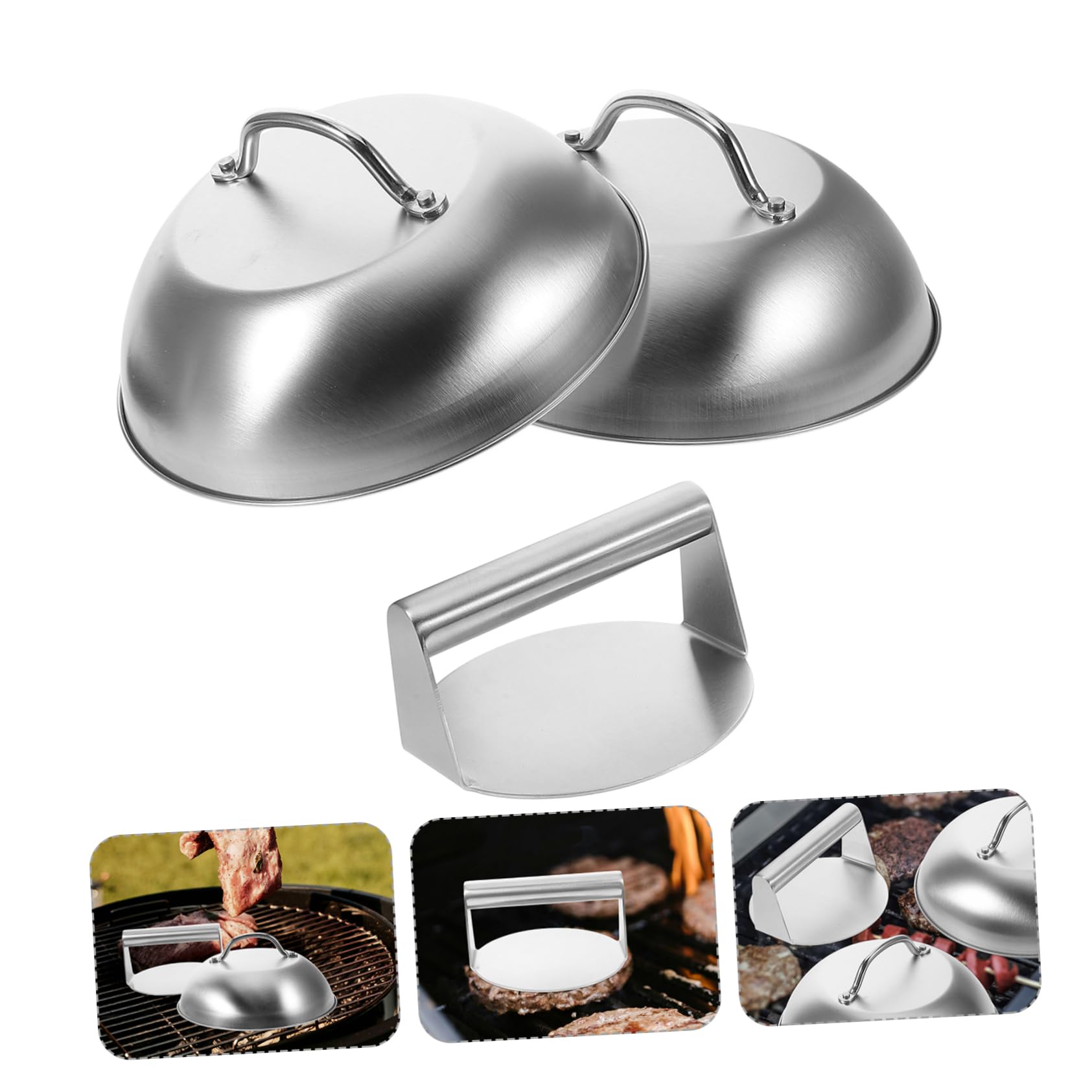 POPETPOP Presse à Griller en Acier Inoxydable Ronde pour Gril Plat avec Cloche à Fromage, Accessoires Polyvalents pour Barbecue Extérieur et Cuisson Facile