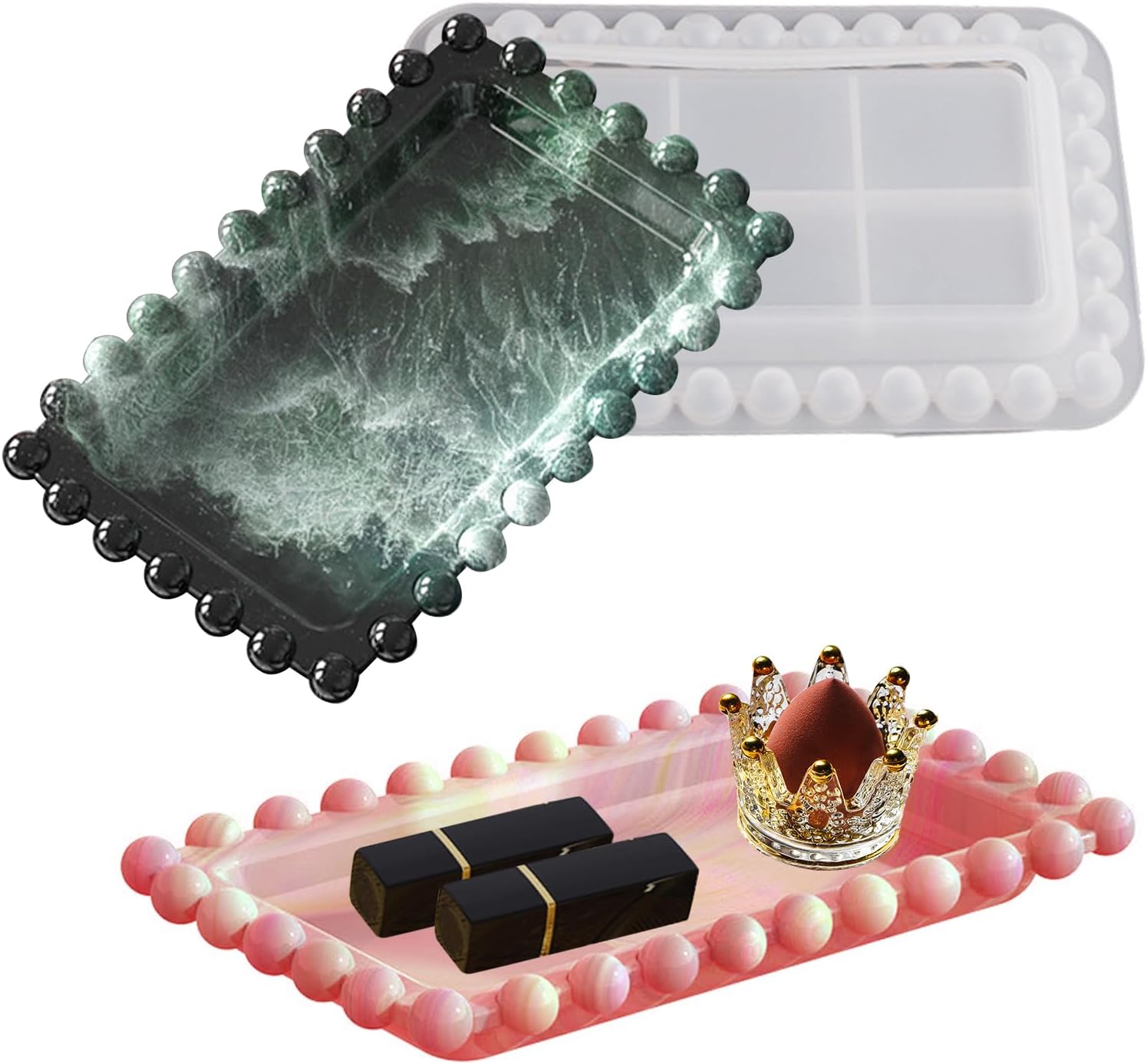 Wehous Resin Tray Mold with Bead Edges - Silicone Rectangle Mould for Epoxy Jewelry Trays, Crafts, Trinket Holders & Home Decor