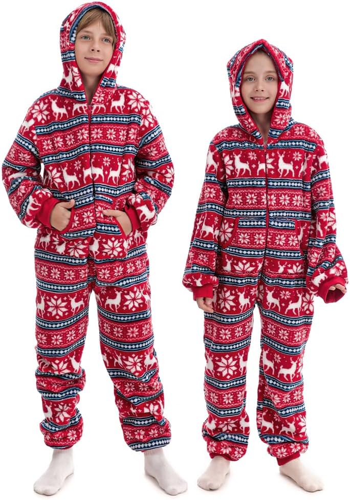 HSCTEK Fuzzy Teddy Fleece Family Christmas Matching Onesie with Hoodie(One Set for Single One) - Image 4