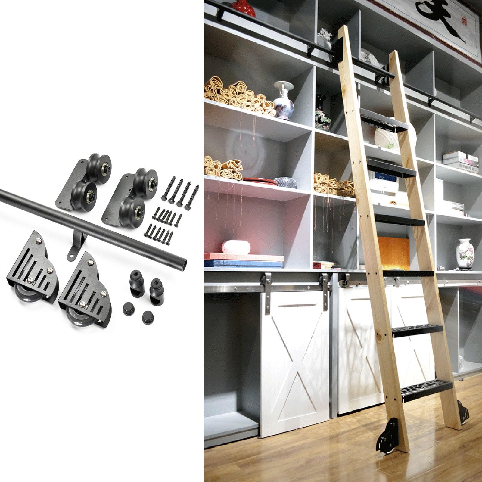 Kit de rails pour échelle mobile en acier noir, élégance et robustesse pour intérieur