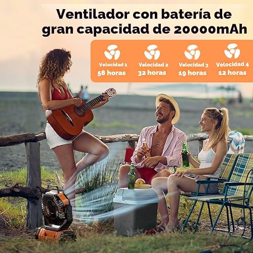 Miniatura 4 de Ventilador de camping  Ventilador de batería de 20000 mAh recargable con linterna LED  Ventiladores portátiles para tienda de campaña al aire libre