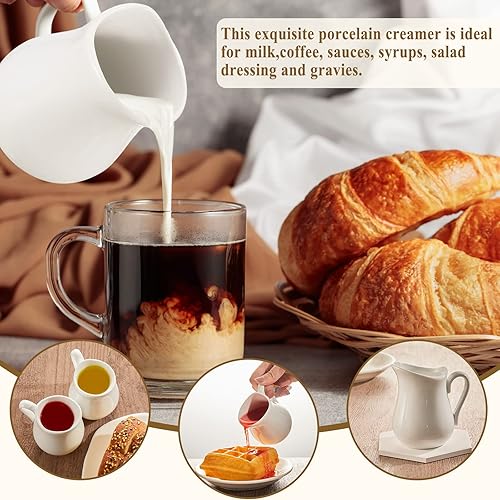 Miniatura 4 de Nuanchu 12 jarras de leche pequeñas de 4.5 onzas, crema clásica de porcelana blanca con asa, dispensador de jarabe de arce de cerámica, recipiente