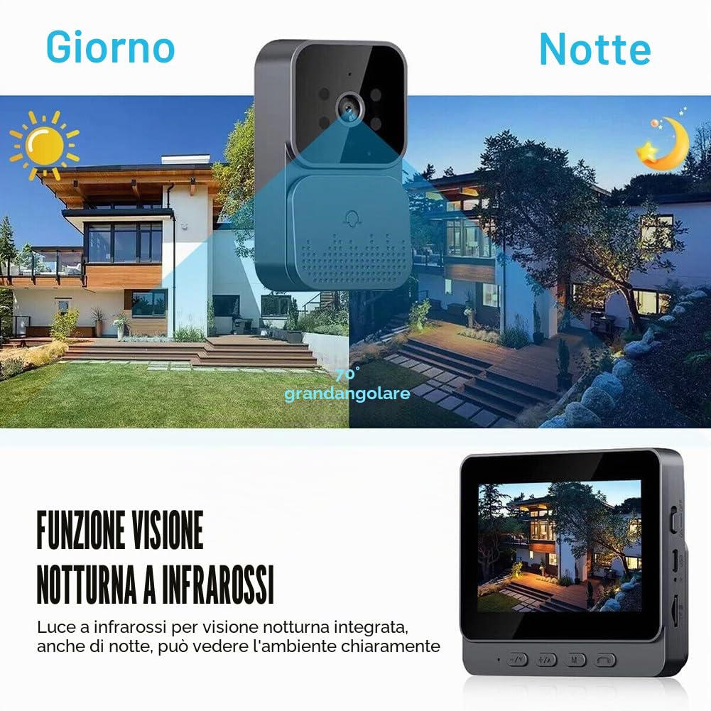 Videocamera per campanello senza fili, telecamera per campanello con monitor, di videocitofono con schermo da 4,3 pollici Videocitofono per campanello di sicurezza del telefono