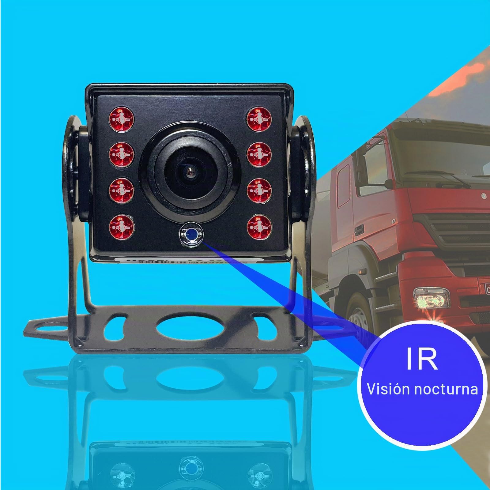 Sistema de Cámara de Marcha Atrás, Monitor TFT LCD HD 7", 12V-24V | Cámara marcha atrás impermeable 12V-24V, visión nocturna IR 8 LEDs, cable 15 m, para camiones, autocaravanas y cosechadoras