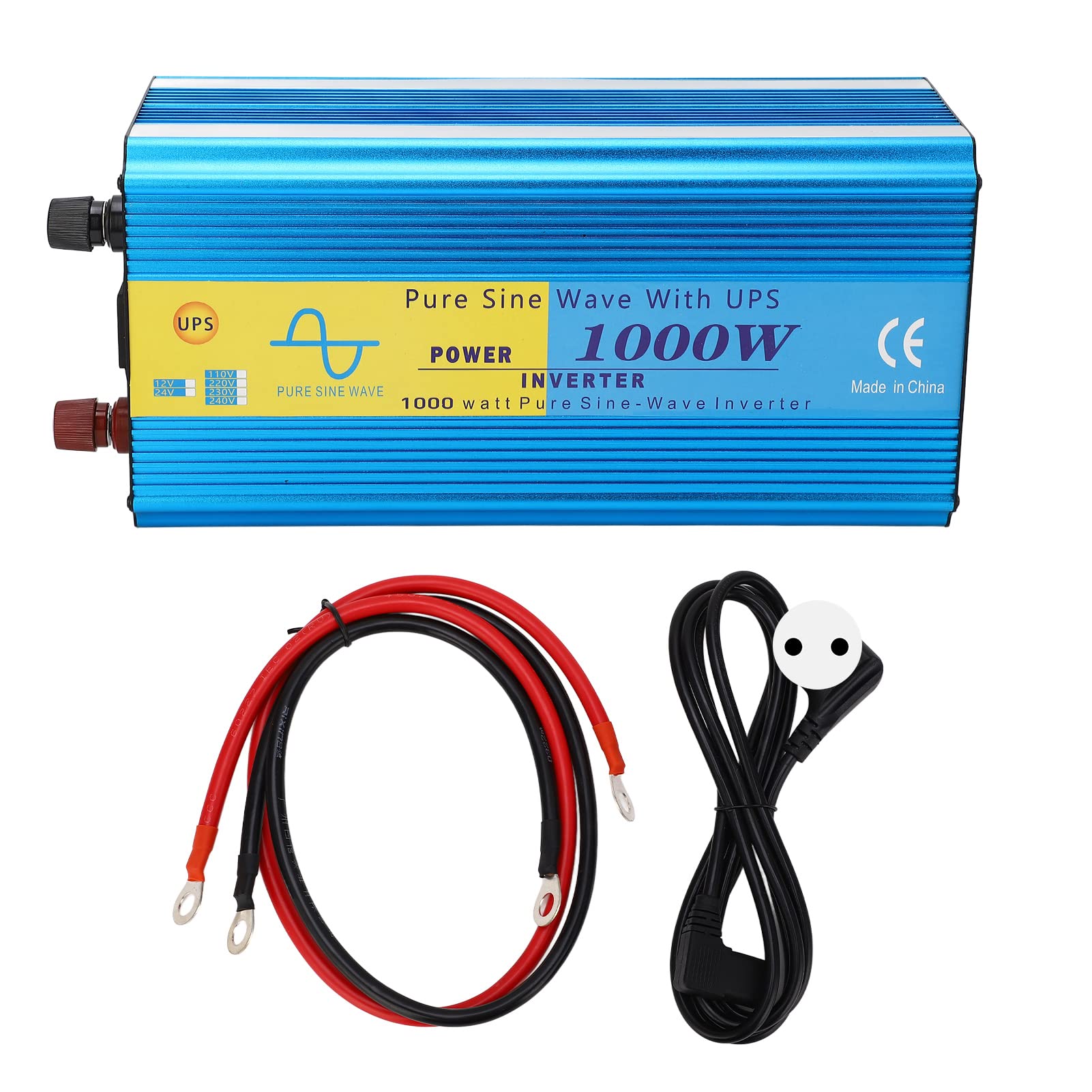 Fafeicy 1000W Falownik Czystej Fali Sinusoidalnej 2000W Szczytowa Moc Falownika Konwerter DC 12V na AC 110V z Wyświetlaczem LCD, Portem USB, Podwójnymi Gniazdami AC do Samochodu, (Wtyczka UE AC230V)