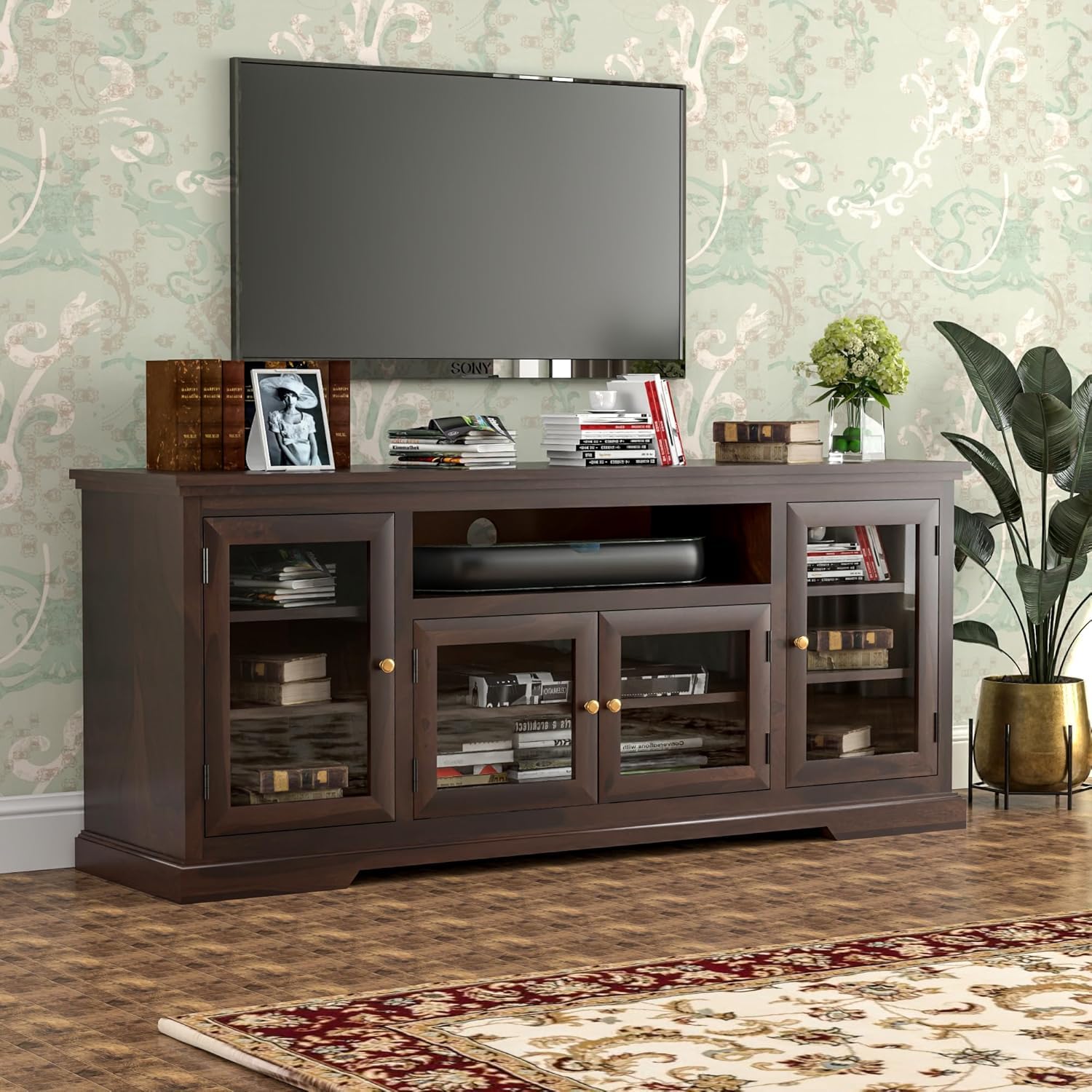 Solid Wood Natural Finishing TV Entertainment Unit (Walnut)-image-29
