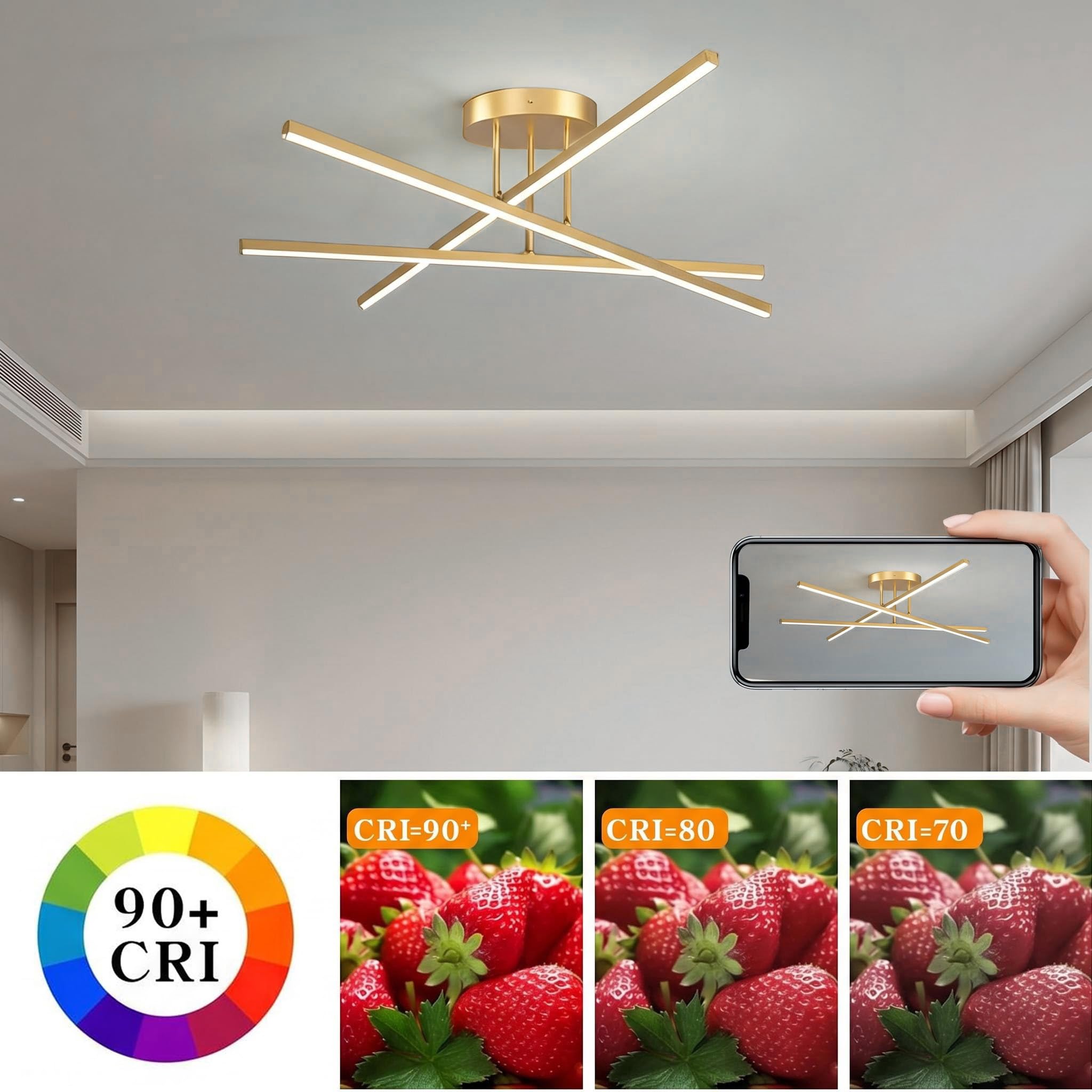 Moderne Flache Gold LED Deckenleuchte 24W, 60cm 2400LM