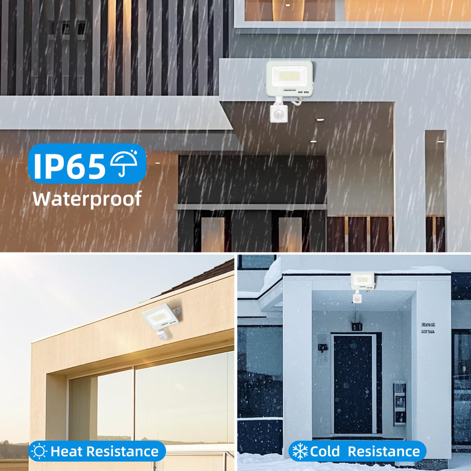 Aigostar 20W Faretto LED da Esterno con Sensore di Movimento，2 pezzi， Bianco，1650 LM，Bianco Freddo 6500K，IP65 Impermeabile Faretti Led per Interno，Giardino，Cortile，Patio，Garage