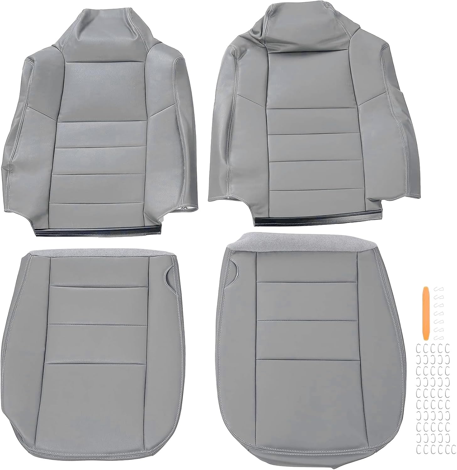 ECOTRIC Bottom & Top Lean Back Seat Covers Sets Compatible with 2003-2007 Ford F250 F350 Lariat XL FX4 & XLT Regular Super & Crew Cab Front Driver & Passenger Side Gray