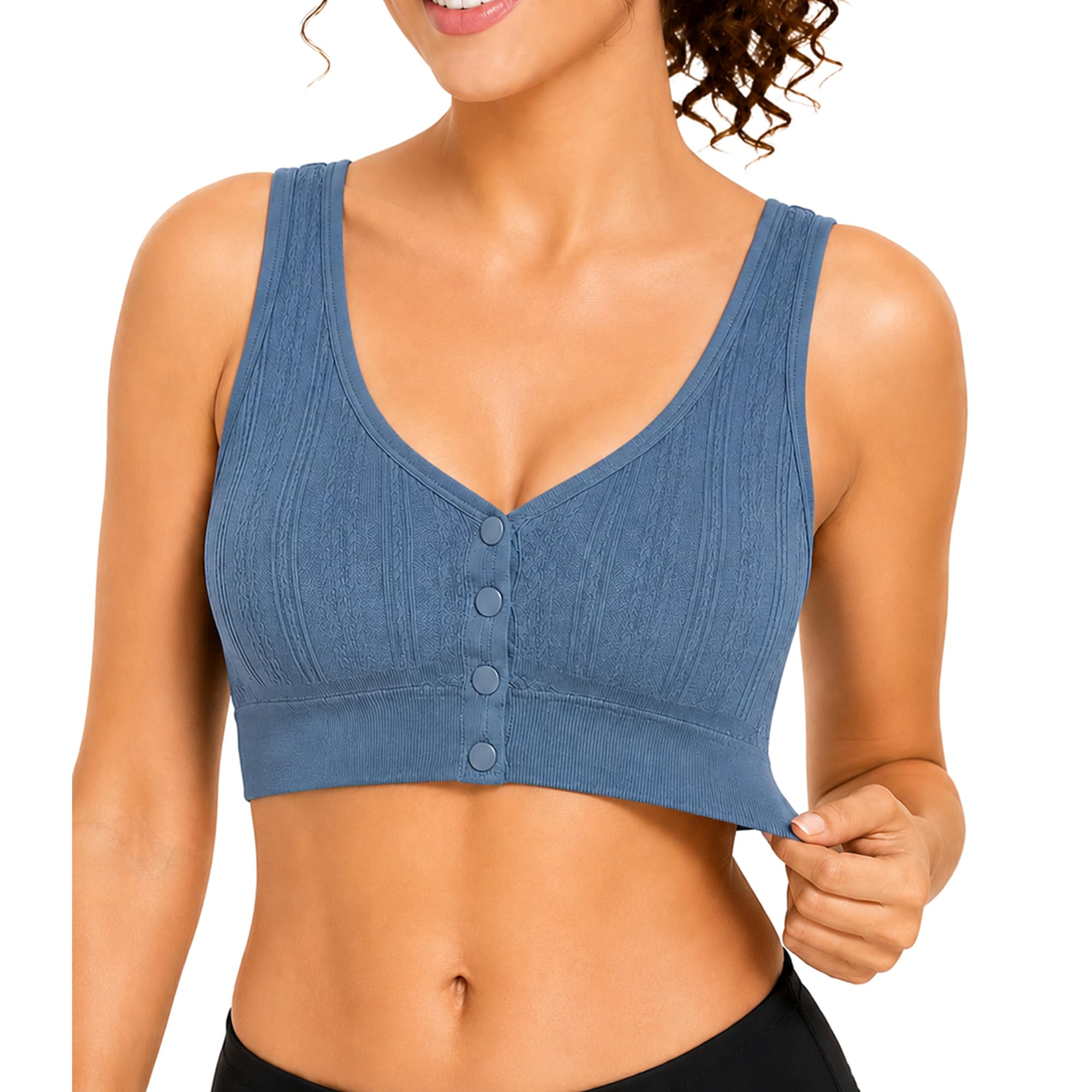 knisty Women's Sports Bra for Girls & Women's, Wireless Full Coverage & Removable Padded, Front 4 Button Closure Premium Pro-Stretch Fabric, Combining Comfort and Flexibility for Active Lifestyles-picture-30