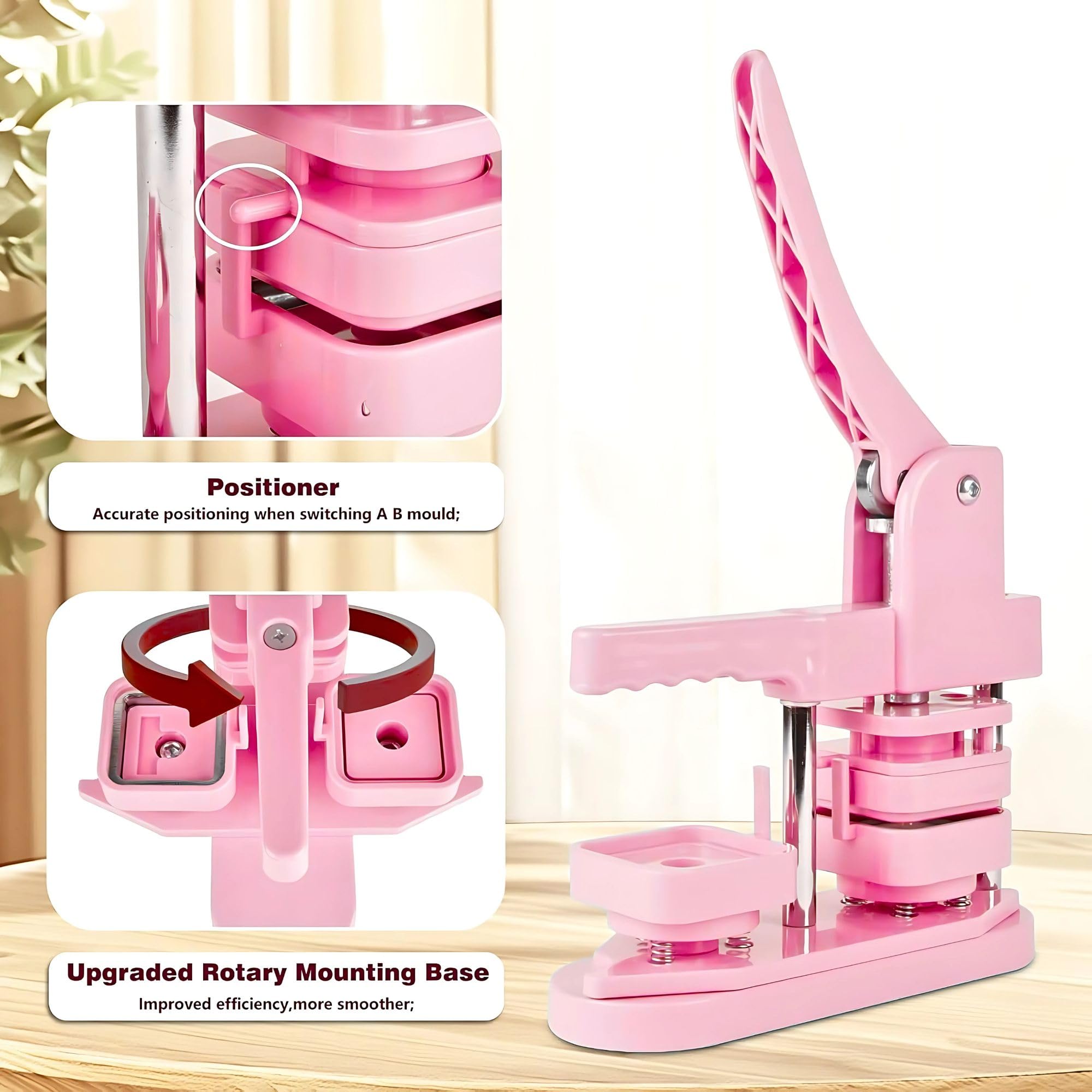 Square Button Badge Maker Machine, 50mm, Pink, DIY Kit with 50 Pin