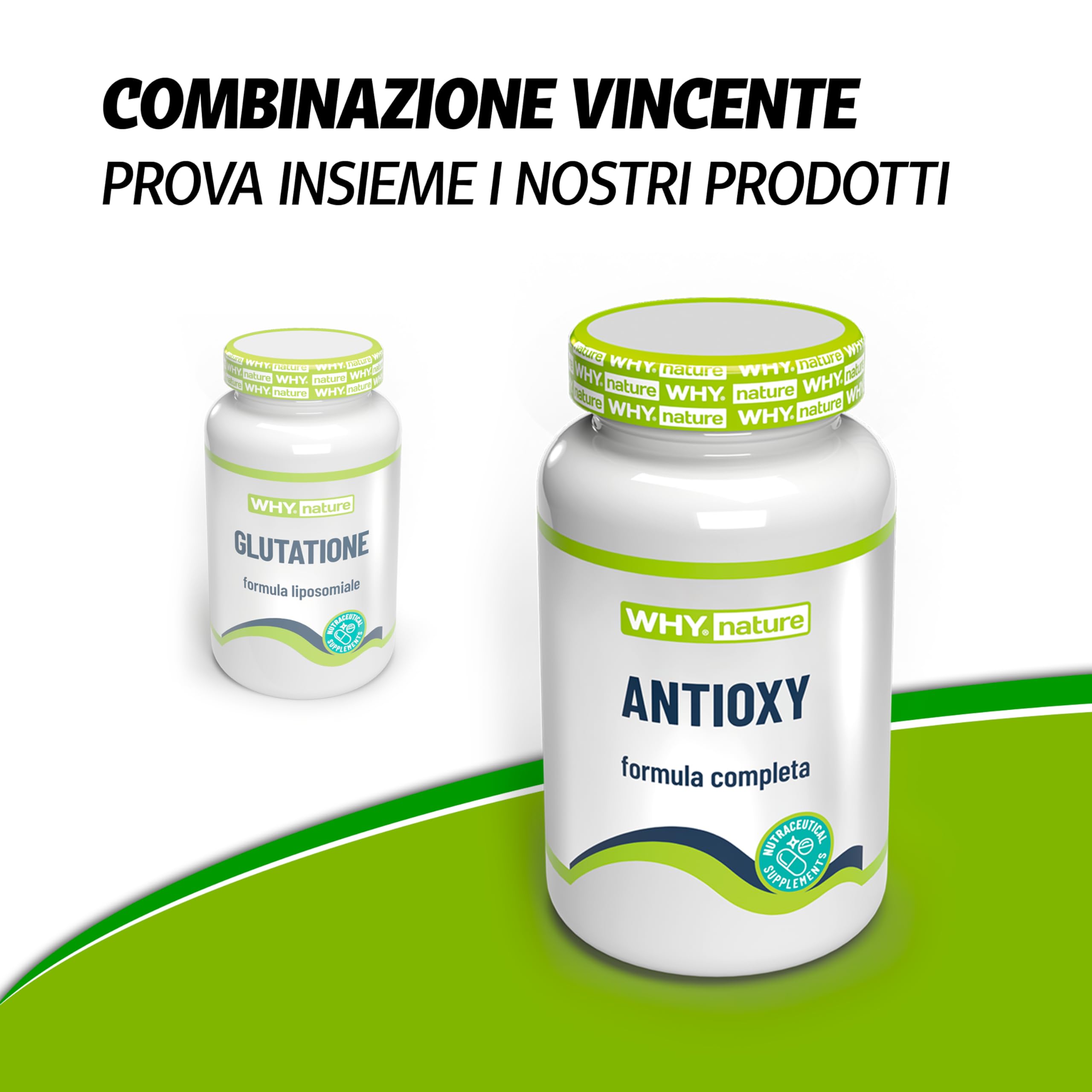 WHY NATURE GLUTATIONE - Integratore Alimentare Antiossidante - Integratori Alimentari con Coenzima Q10 e Vitamina E - Senza Glutine e Senza Lattosio - 30 cps
