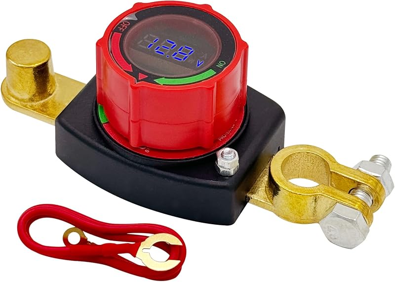 Chave geral de bateria Ampper com voltímetro para terminal negativo superior – 12–48 V