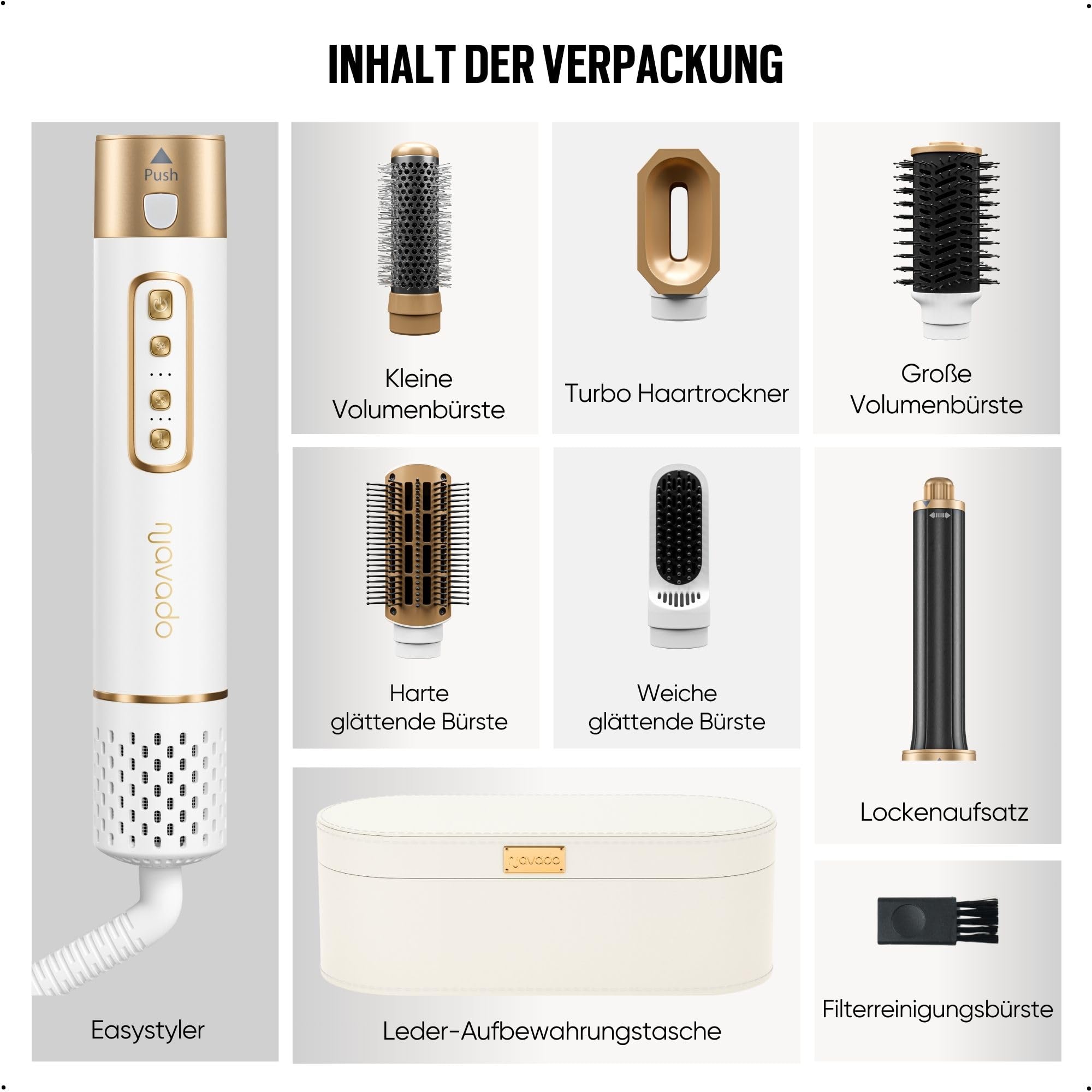 Airstyler 6 in 1, Navado Easystyler Pro 110,000 RPM High-Speed Ionic Haartrockner für Schnelltrocknend, Multi-Haarstyler mit Automatischer Luft-Lockenstab, Haarglätter Bürste ＆ Volumenbürste