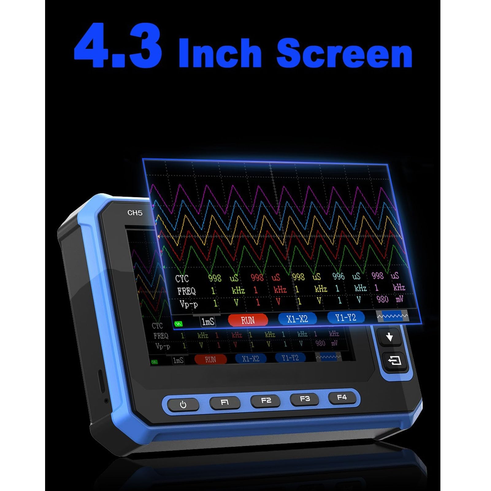 Dpofirs Osciloscopio Digital de 5 Canales, Analizador de Forma de Onda USB de Osciloscopio Portátil con 5 Sondas 10X, Frecuencia de Muestreo de 3 MHz, Ancho de Banda de 1 MHz para Software de PC,