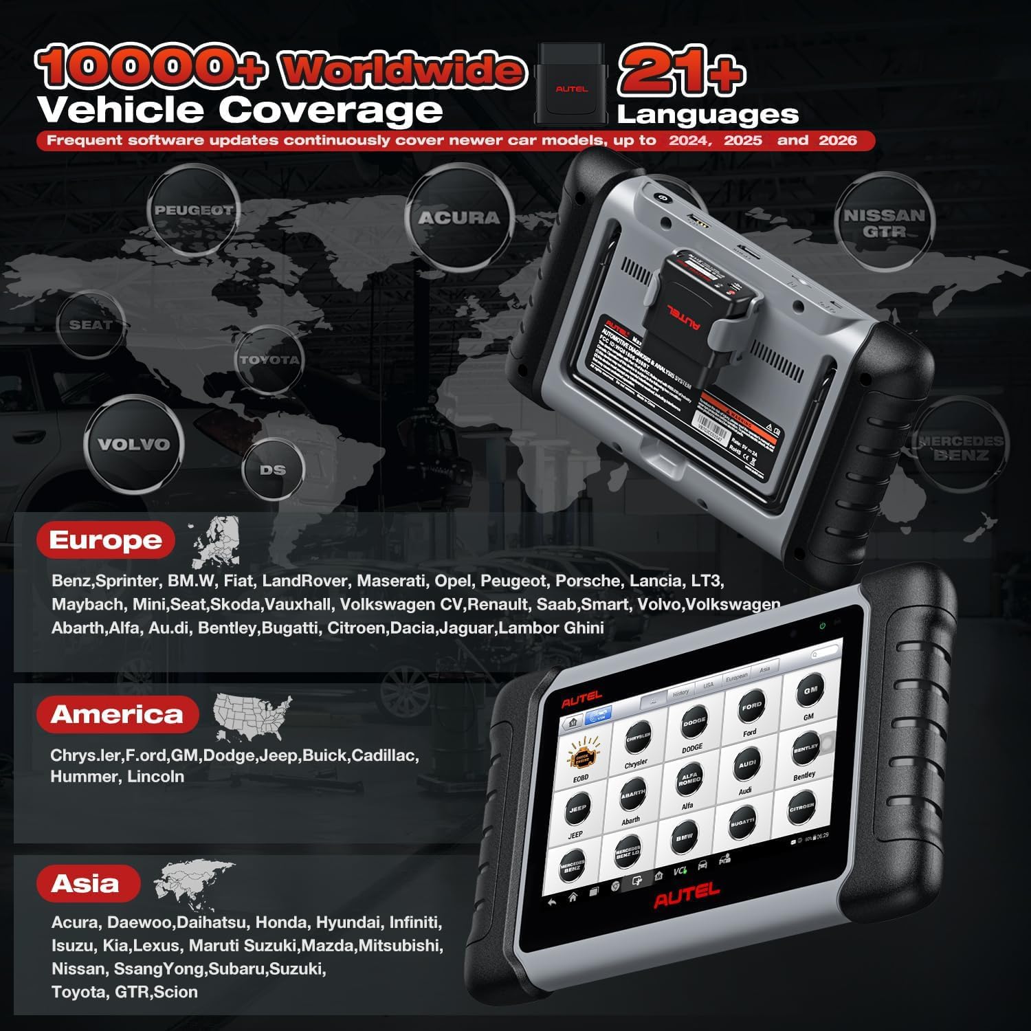 Autel MaxiCOM MK808BT Pro, 2026 3K+ Bidireccional, 2.0 Inalámbrico de MK808 MK808S MK900, 4G+64G 2.4G & 5G WiFi, 28+ Reinicios, OBD2 Diagnosis Coche Sistema Todo, Codificación Inyectores, Apoyo BT506