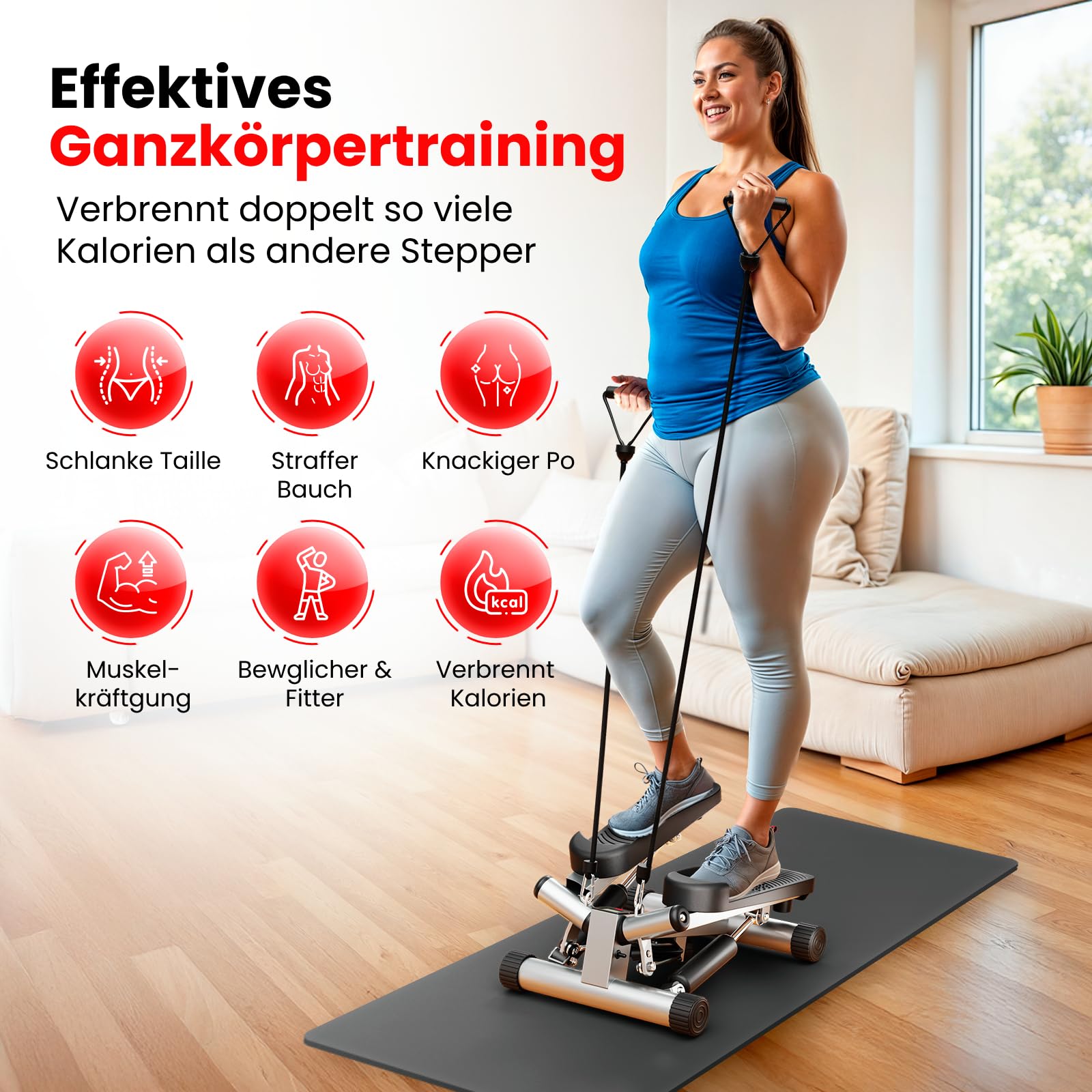 Ultrasport 2-in1 Premium Mini Stepper with Resistance Bands I Fitness Steppers for Exercise Workout with Non-Slip Pedals and LCD Monitor, Exercise Stepper for Home Full Body Cardio Training