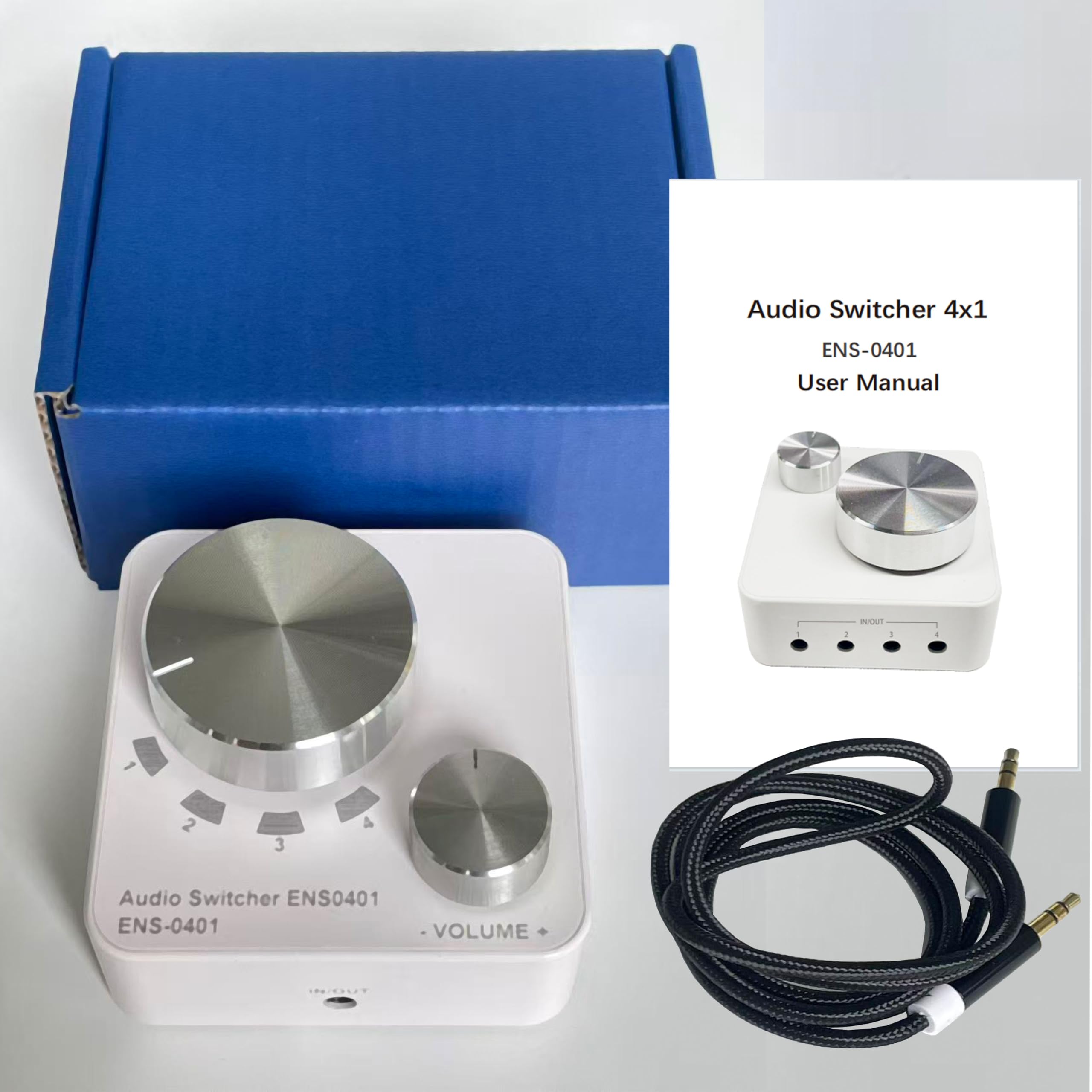 Conmutador de audio, conmutador de audio estéreo AUX de 3,5 mm (blanco, 4 puertos)