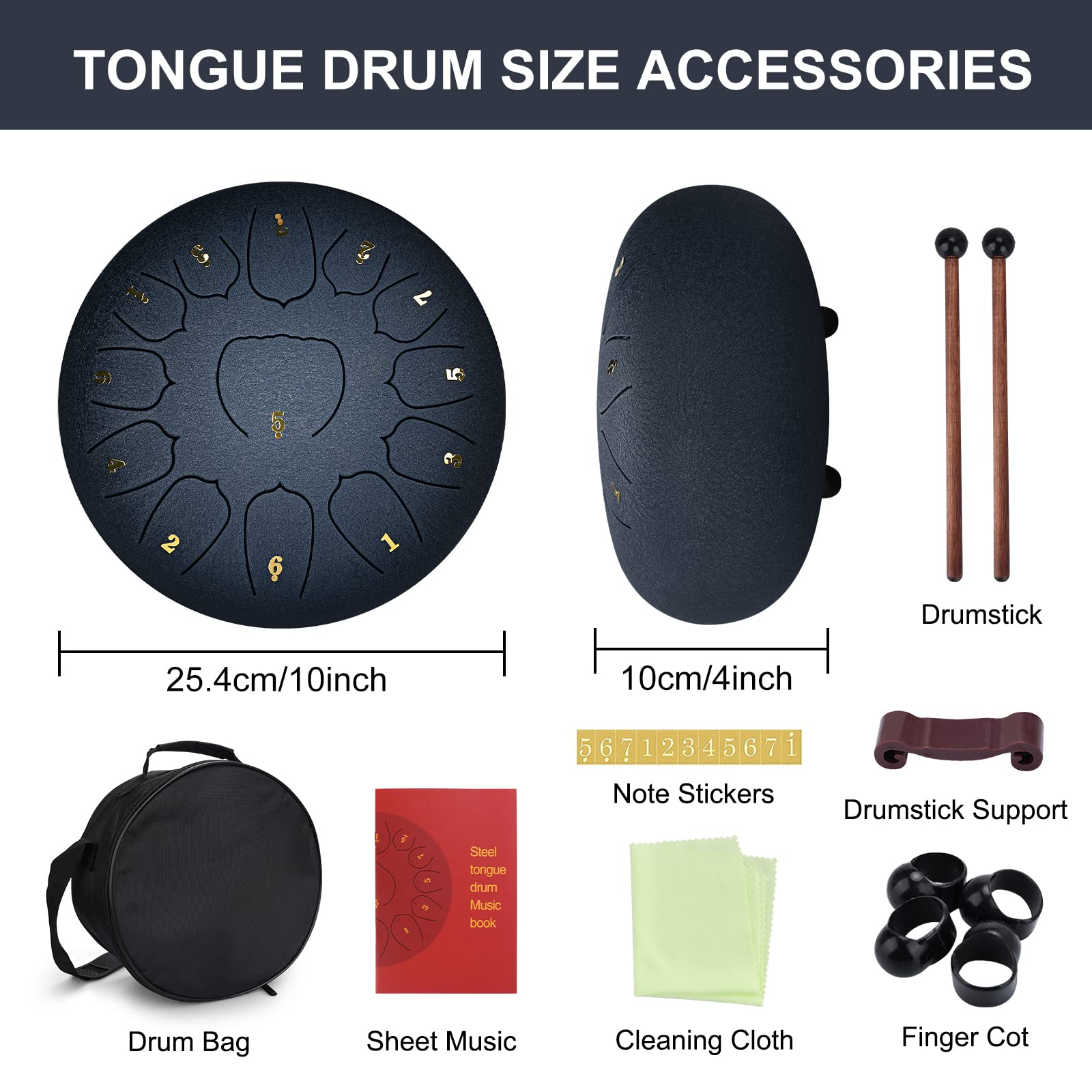 Acciaio al Carbonio Handpan, 10 Pollici 13 Note Tamburo a Percussione Portatile con Bacchette e Borsa per il Trasporto