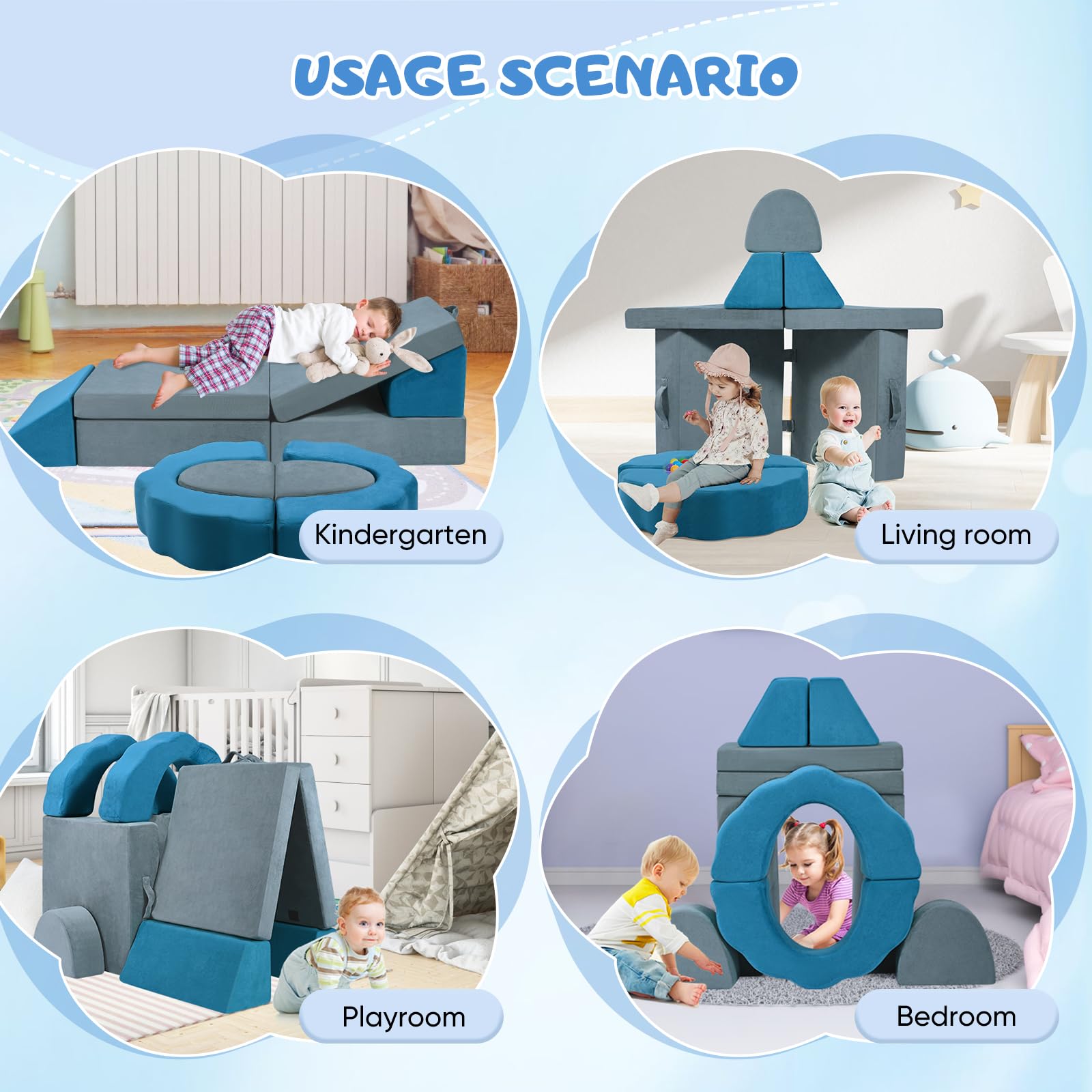 Sofá infantil de espuma con bloques de construcción, sofá de juegos para niños y sillones infantiles, esquina de peluche en la habitación de los niños, para jugar, ser creativo, dormir