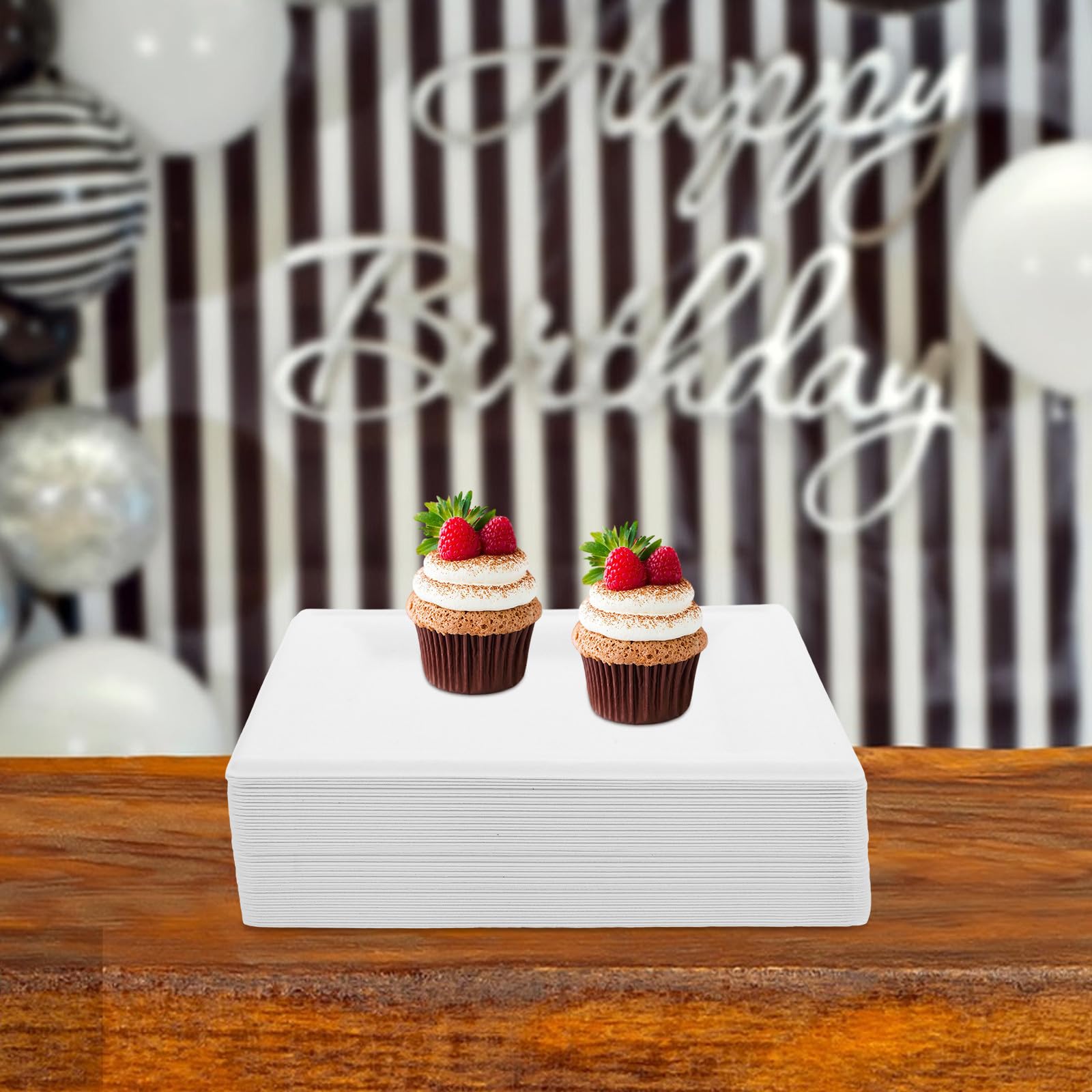 50pcs Assiettes Jetables en Papier Blanc 8 Pouces, Résistantes Micro-ondes, Design Moderne Élégant, pour Anniversaire et Mariage