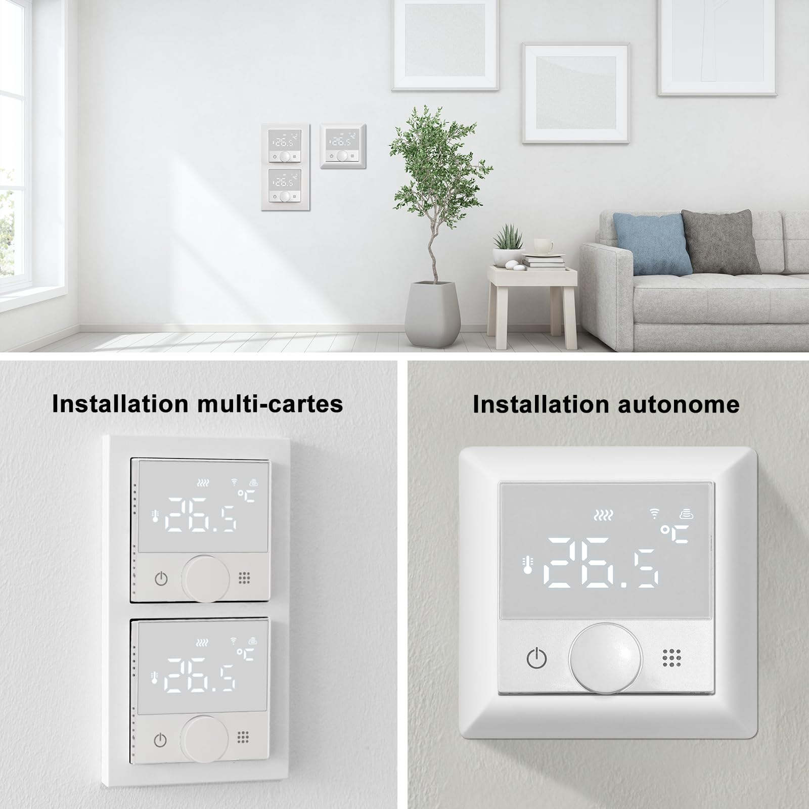 KETOTEK Thermostat Connecté, Programmable Thermostat Chauffage électrique 16A, Thermostats d'ambiance WiFi Compatible avec Alexa, Commande Vocale et App Télécommande