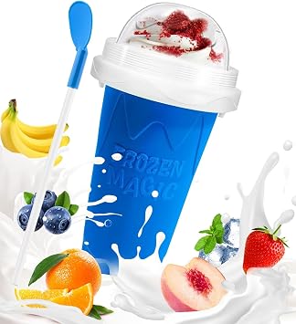 FANS-ONE Slushie Cup, DIY Magic Slushy Maker Cup, Cool Stuff Things Gadgets for Juices Milk Yogurt Ice Cream Make, Quick Frozen Slushy Cups with Lids & Straw for Boys Girls Teens Kids, Blue