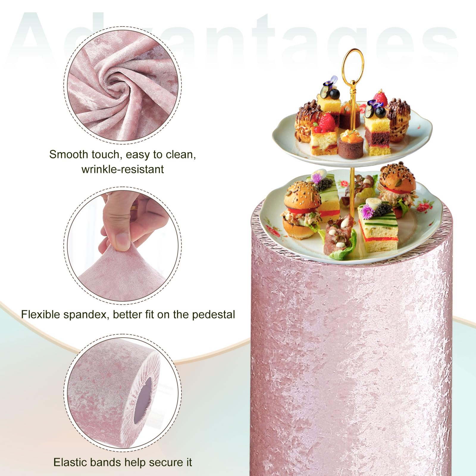 sourcing map Juego de 3 fundas cilíndricas de elastano rosa para decoración de fiestas, bodas, cumpleaños, solo contiene cubiertas cilíndricas (tela de terciopelo, grande)