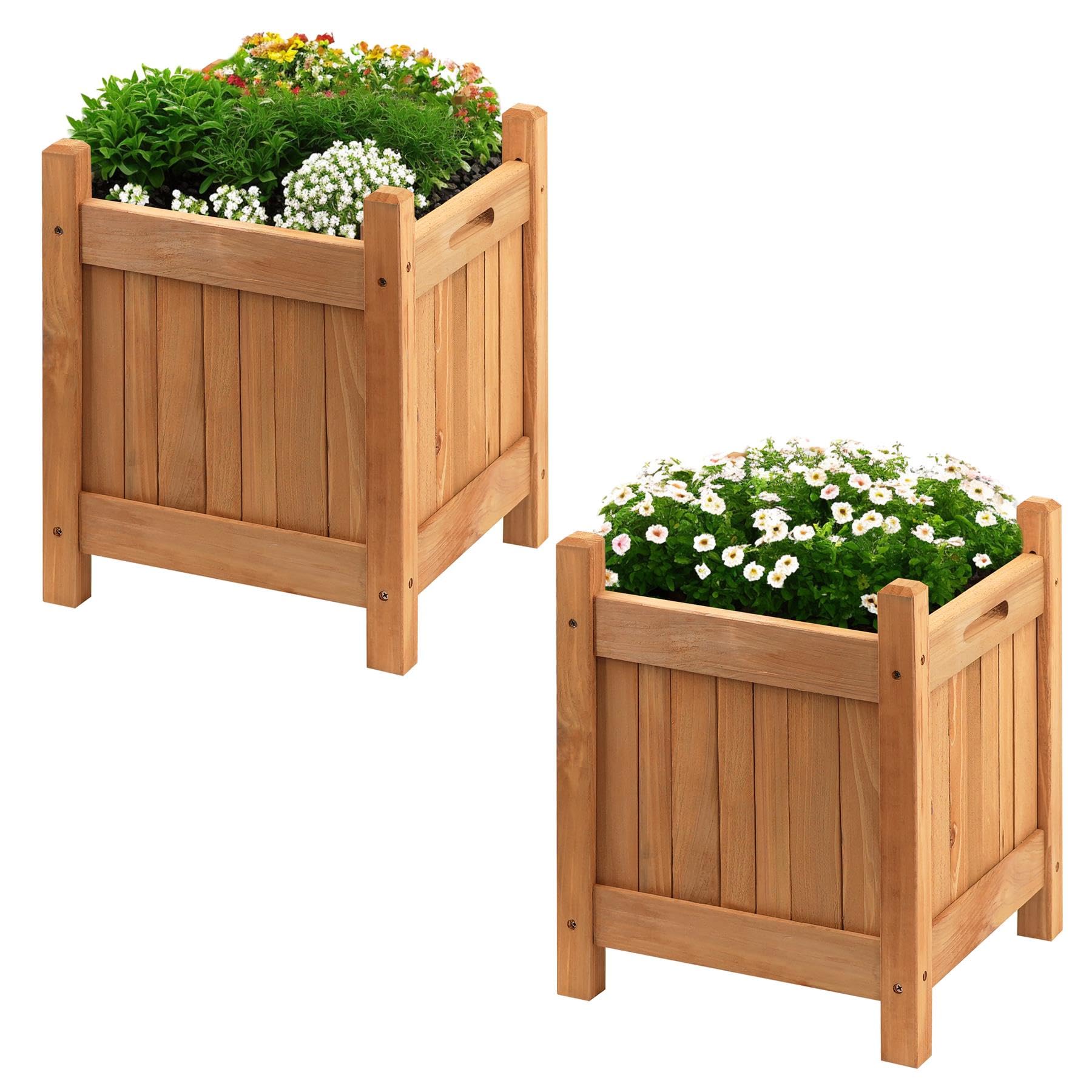 木製ガーデンプランター、フラワー植木鉢、ウィンドウボックス、植え付けレイズベッドバスケット2個(正方形プランター2個)。