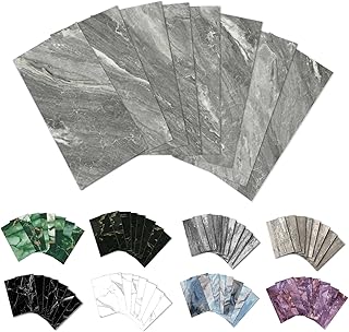 URCOLOR 32-Piece Peel and Stick Backsplash Wall Tile, 4"x 8" PVC Glossy Dark Gray Marble Stick on Subway Tiles for Kitchen, Bathroom, Laundry Room, Camper, Fireplace