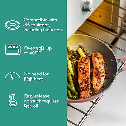 Miniatura 6 de DASH Dream Green - Juego de 2 sartenes de cerámica de 9.5 y 11 pulgadas, color rosa, aluminio reciclado y cerámica, juego de utensilios de cocina